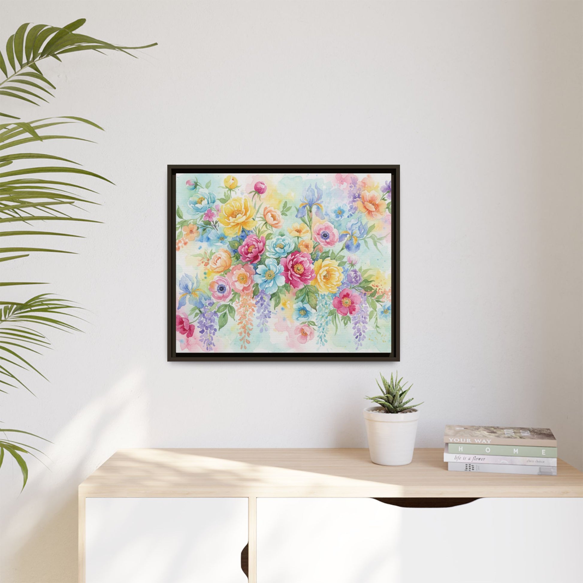 Watercolor Floral Bouquet Canvas, Framed Matte Wall Art | Multi-Color Wall Art