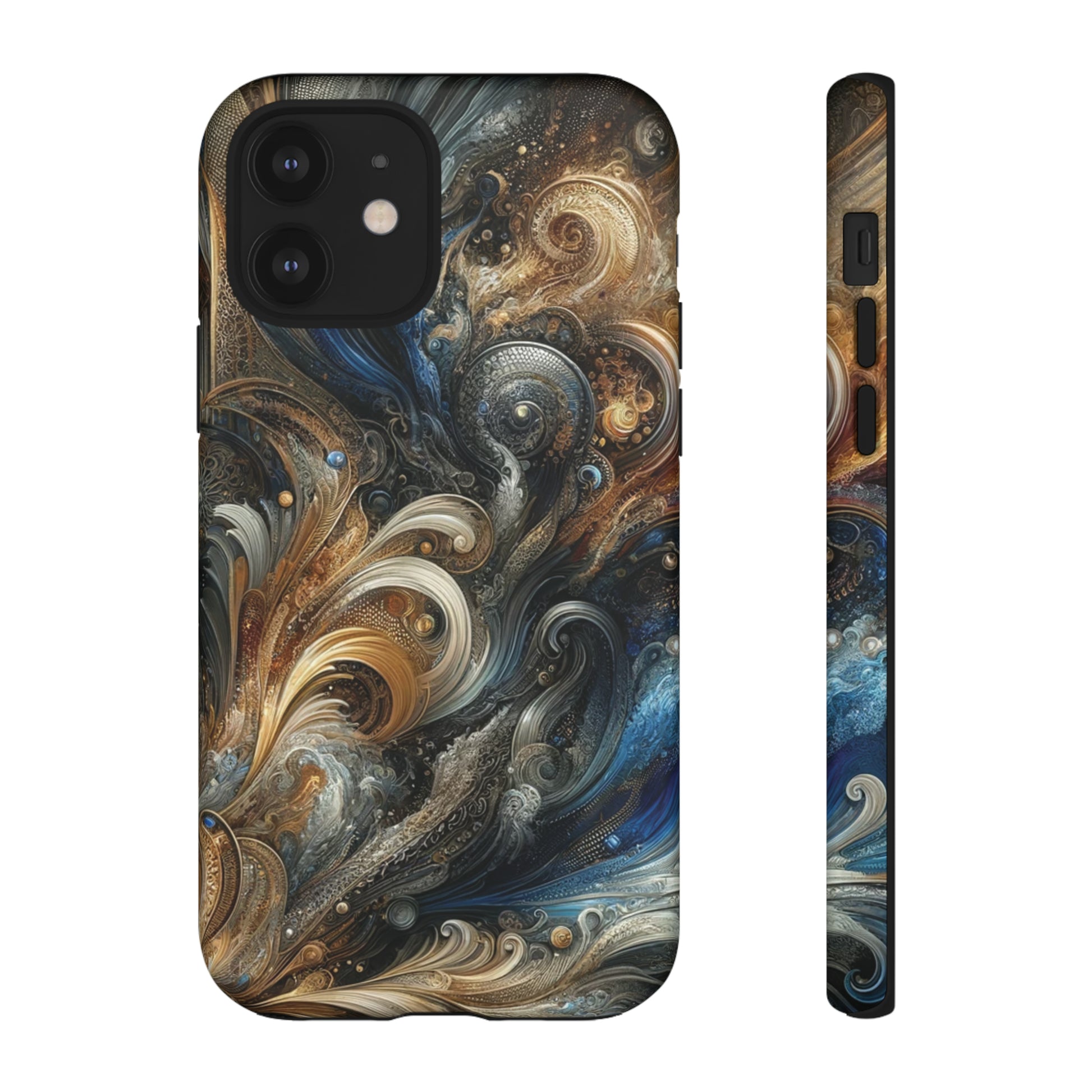 Gold and Navy Art Design Luxury Phone Tough Case Floral Elegant Durable Stylish for Modern Devices iPhone 15, Samsung iPhone Samsung Accessory Gift for Her.