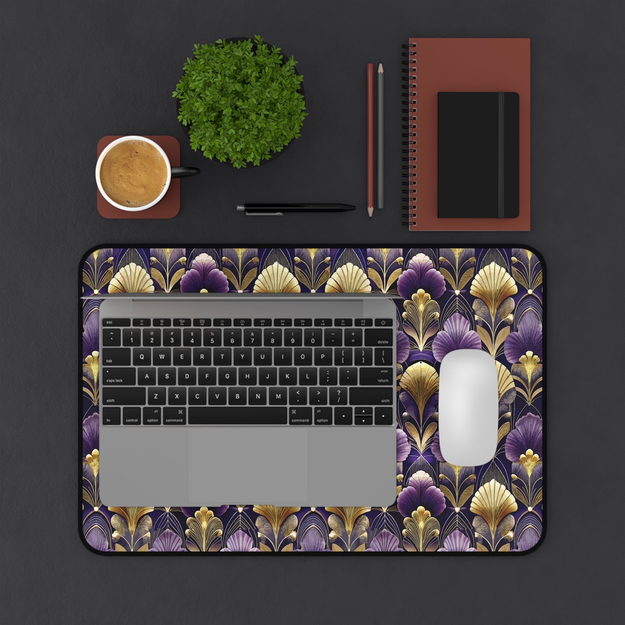 Art Deco Purple & Gold Desk Mat — Royal Decorative Desk Pad
