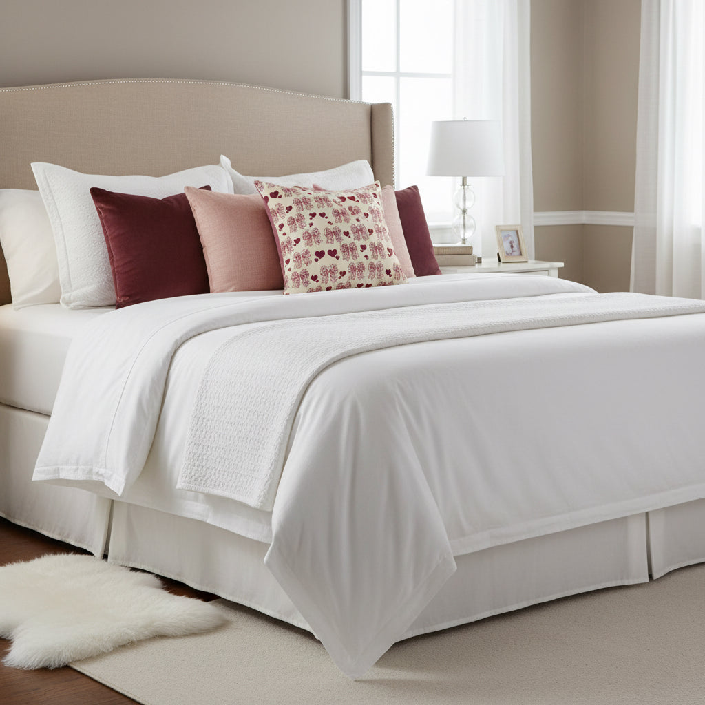 Charming Hearts & Pink Bows Square Pillow  Stylish Home Decor Accent for Living Room, Bedroom, or Gifts | Soft & Durable 100% Polyester with Double-Sided Print - MRSBYVALLE