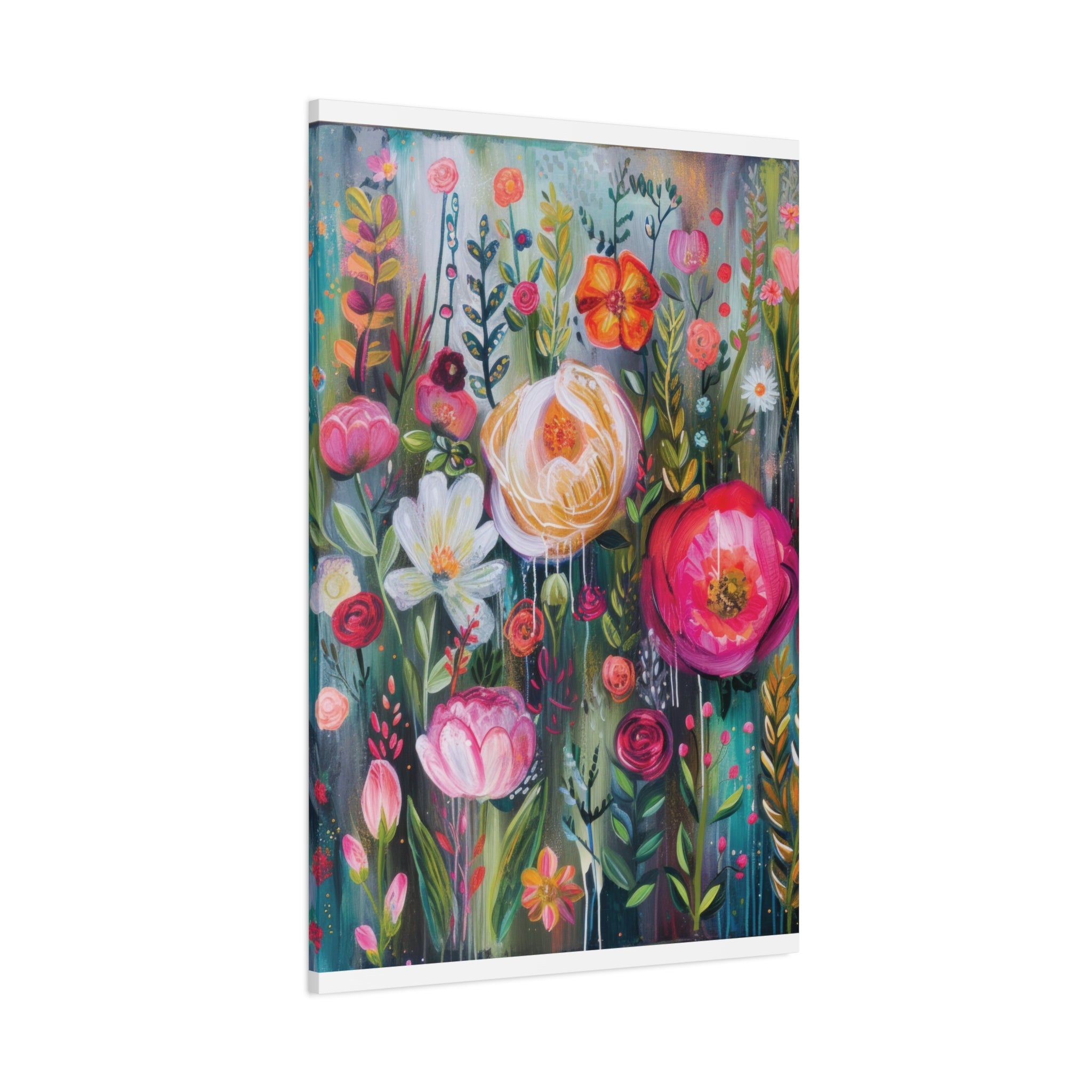 Watercolor Boho Floral Wall Art Matte Canvas Stretched, Vibrant Botanical Design, Perfect for Living Room, Bedroom, or Office Decor, Adds a Stylish Touch to Any Space - MRSBYVALLE