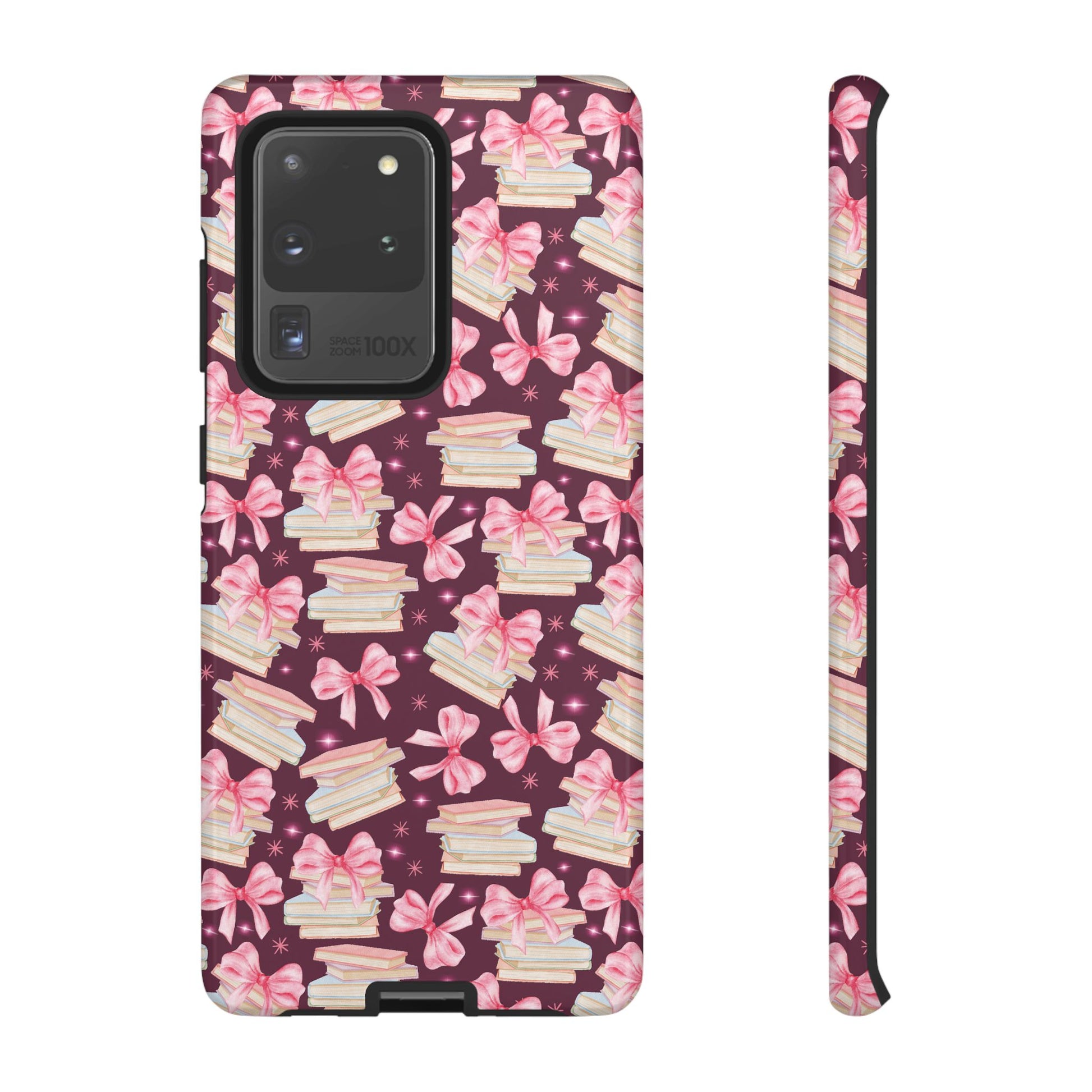 Coquette Pink Bows & Books Phone Case for iPhone 16 15 14 13 12  21 23 Samsung, and Pixel | Stylish Protective Cover Gift for Her Perfect for Floral Lover