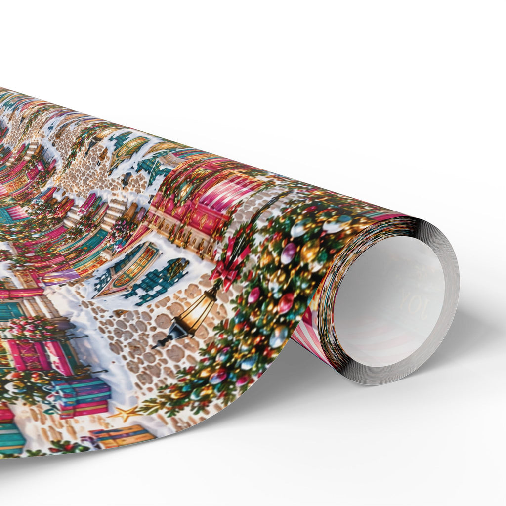 Christmas Village Wrapping Paper Roll  Festive Holiday Gift Wrap