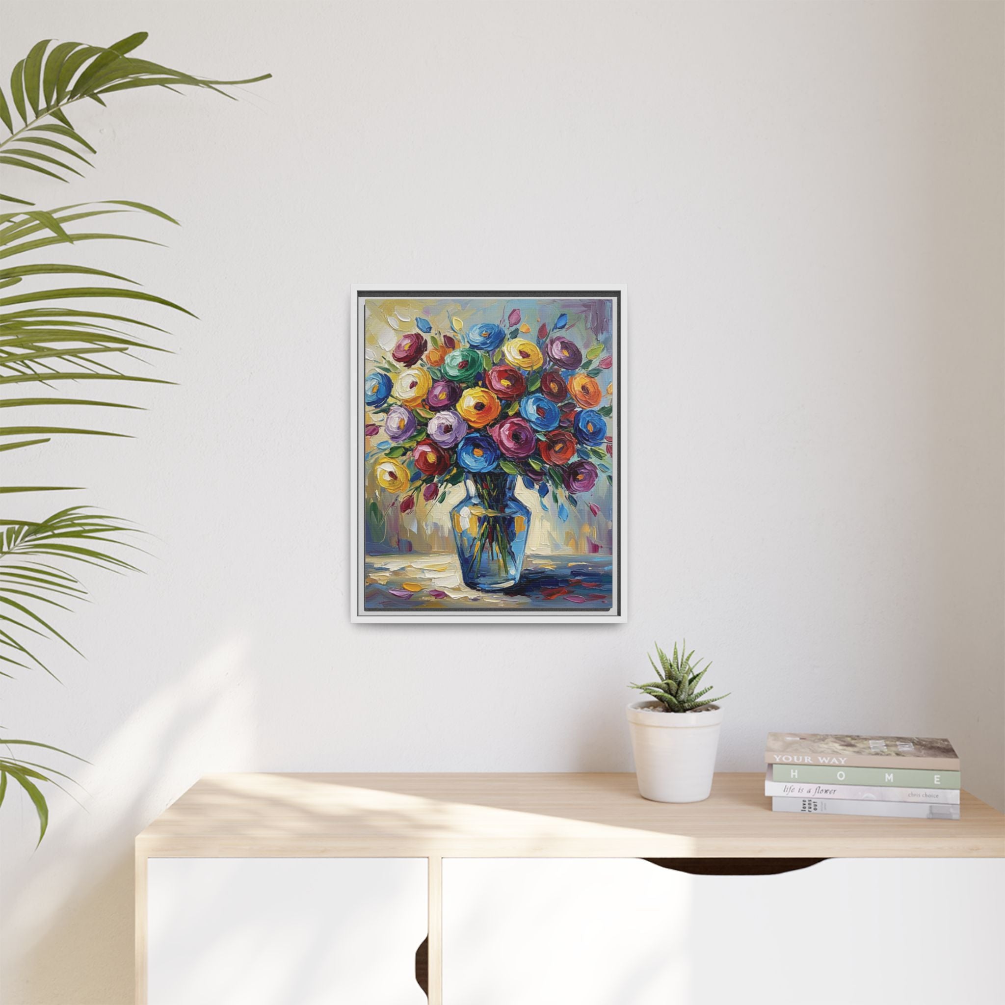 Impression sur toile bouquet floral aquarelle - Tableau mural encadré mat - Illusion de peinture à l'huile vibrante