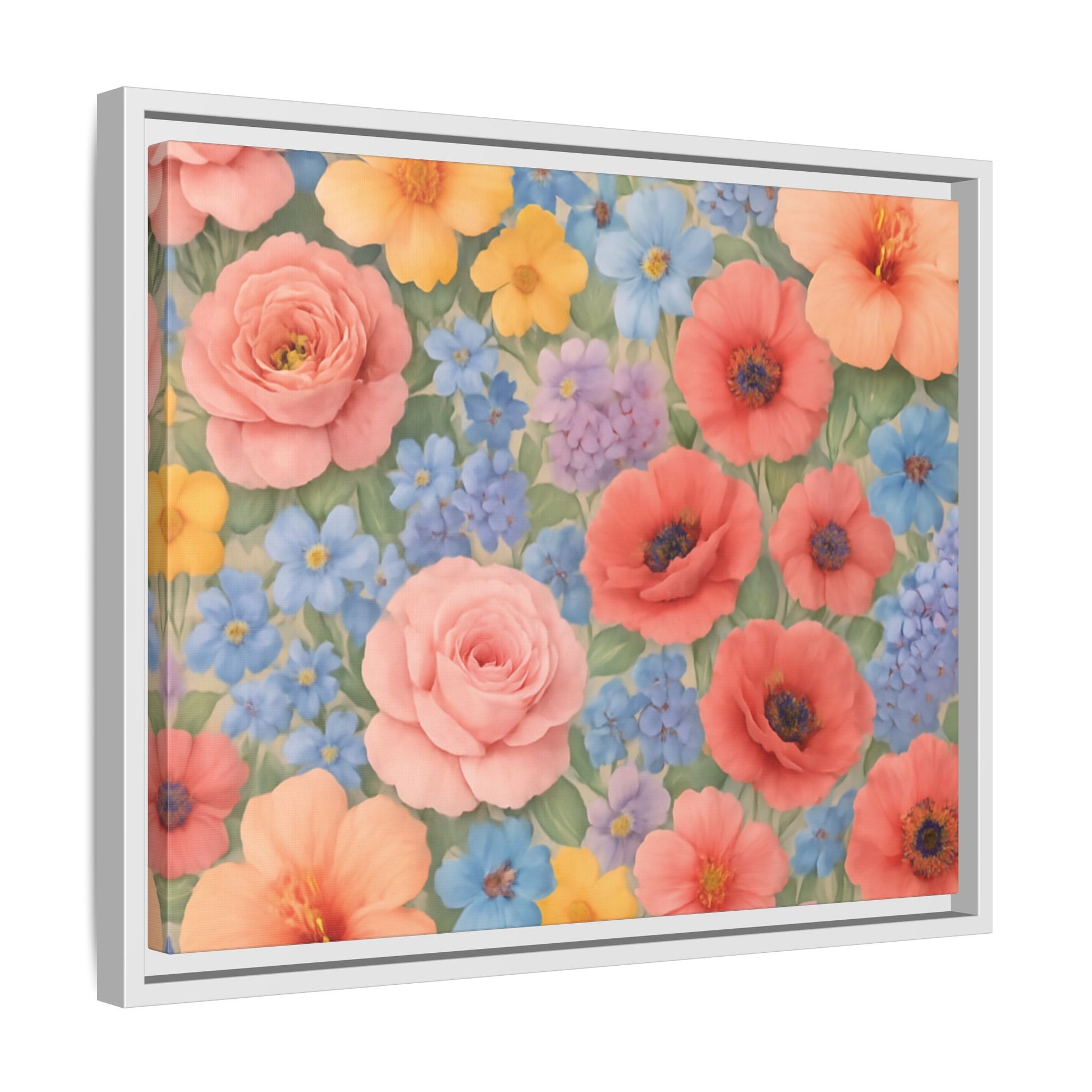 Luxury Framed Floral Canvas – Bold Multi-Color Botanical Wall Art, Elegant Nature-Inspired Accent for Living Room, Bedroom, or Office Décor Gift for Mom