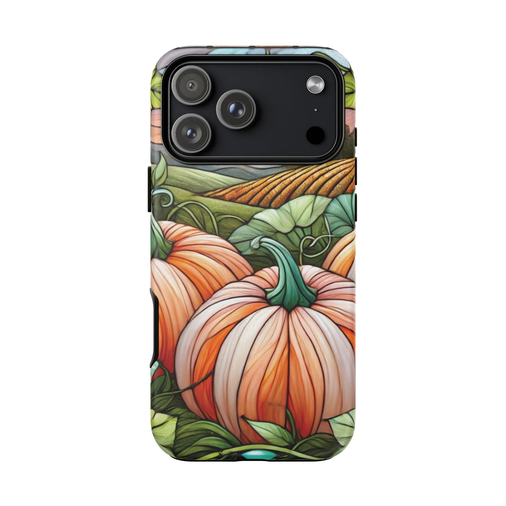 Pumpkins Phone Case Fall Faux Stained-Glass Thanksgiving Cover Pumpkin Lovers Gift for Galaxy S 24 23 22 21 Pixel 5 6 7 8 iPhone 17 , 16 15 14 13 12 Samsung iPhone Samsung Gift for Her
