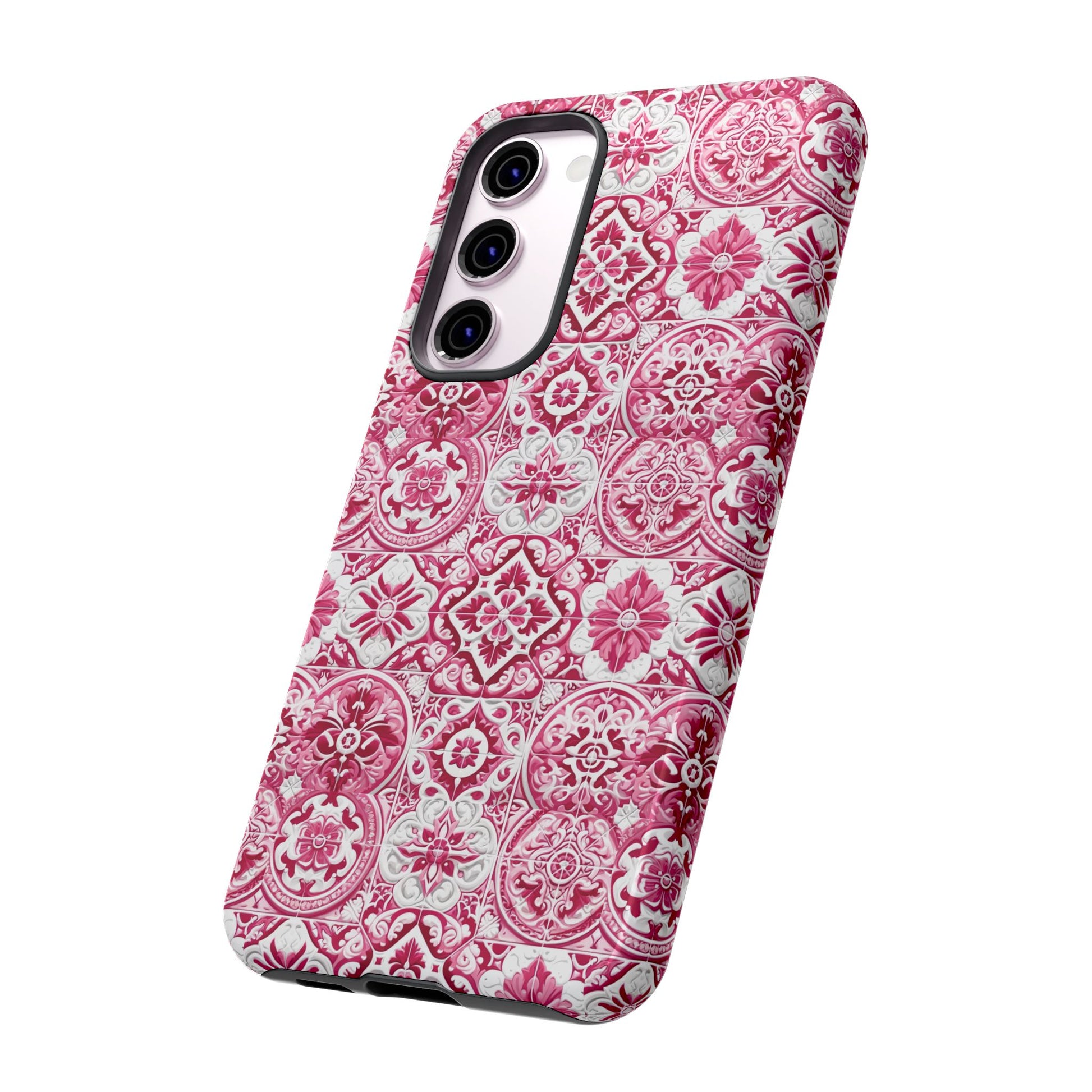 Pink and White Mediterranean Tile Design Phone Case - Stylish, Protective Cover for All Models Gift for Mom Accessory Gift for Her