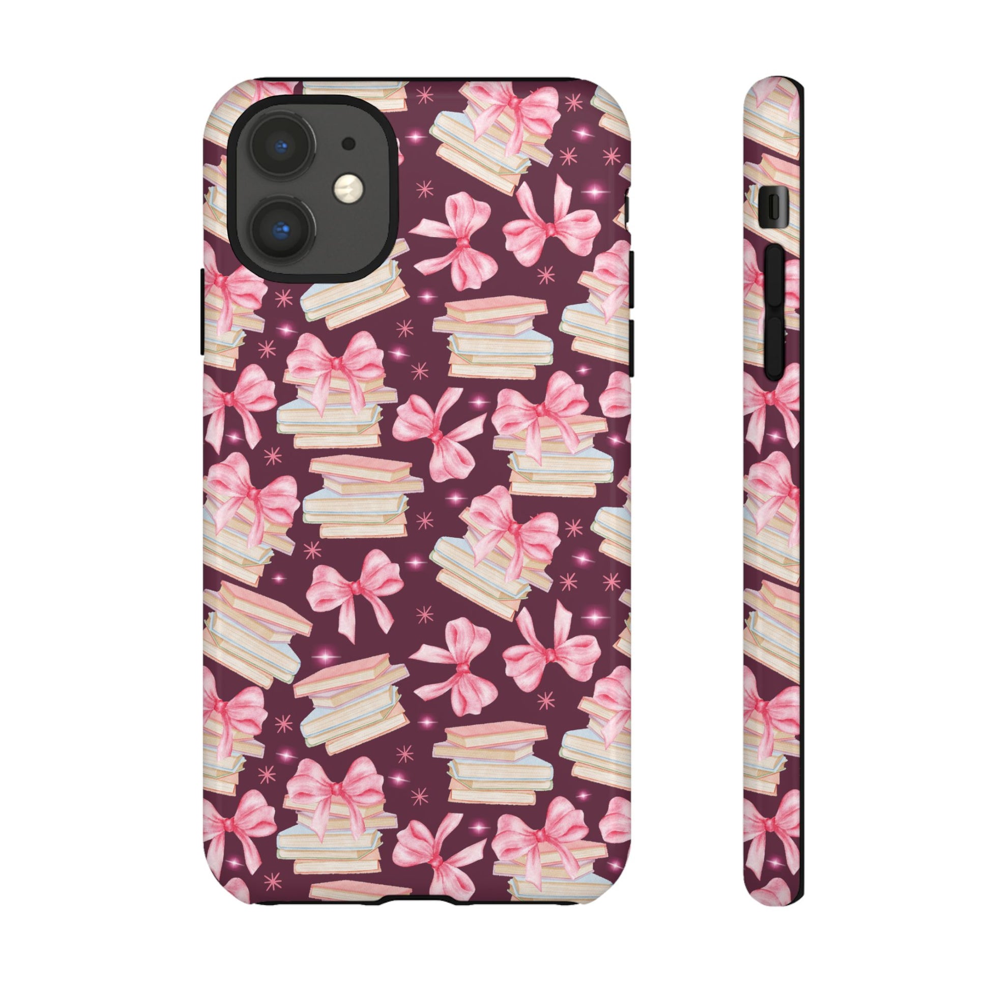 Coquette Pink Bows & Books Phone Case for iPhone 17 and Samsung, Pixel | Stylish Protective Cover Gift for Her Perfect for Floral Lover