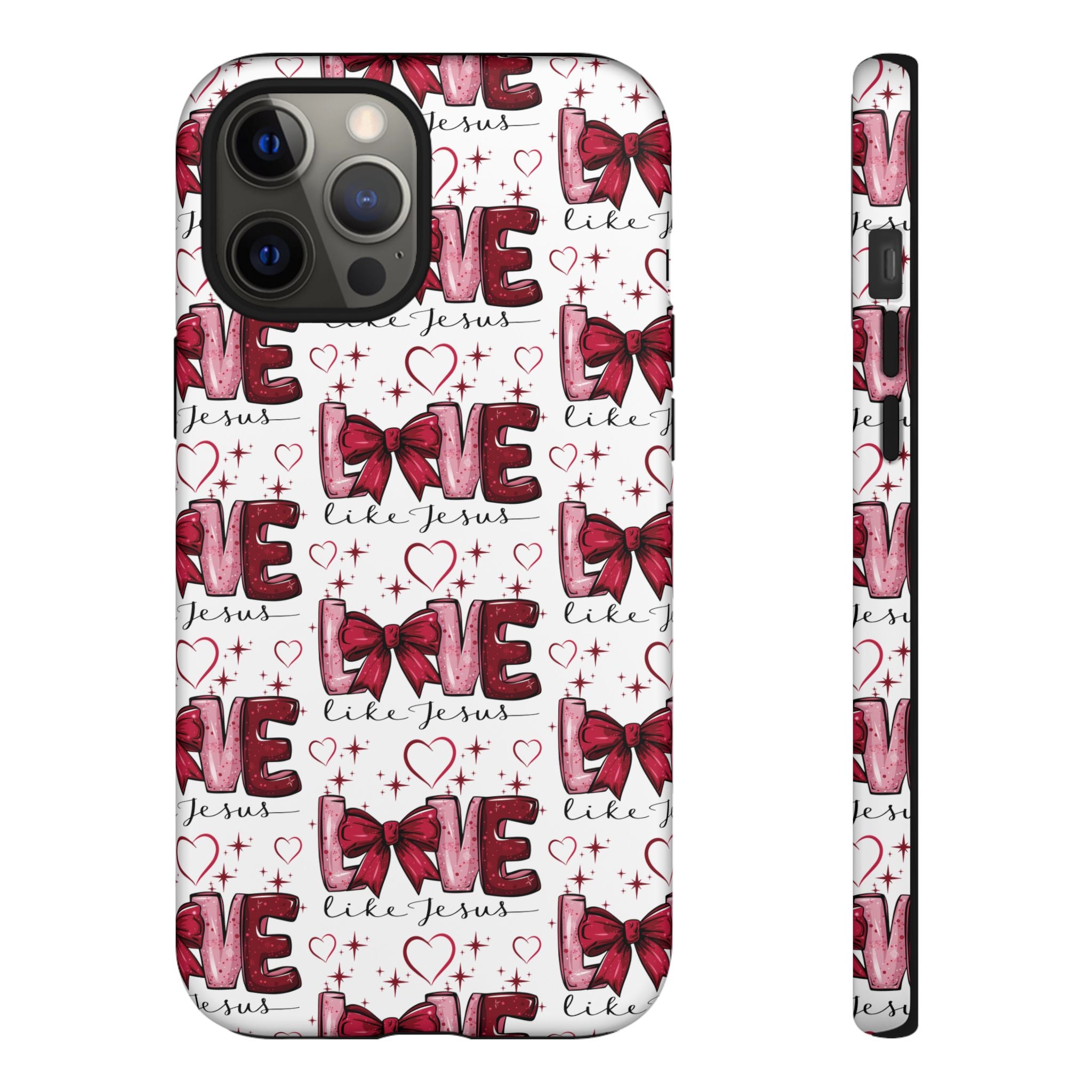 Love Like Jesus Red Bows and Hearts—Tough, Faithful Phone Cases & Religious iPhone Accessories: Protect Your Device & Show Your Faith