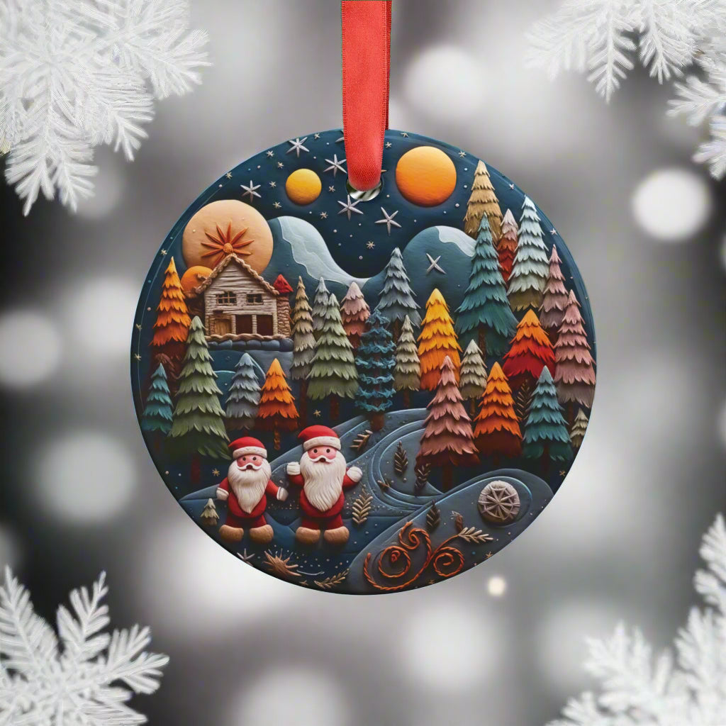 3D Illusion Christmas Ornament with Trees & Santas – Acrylic 2.90x2.90 in  Festive Holiday Decor for Gifts, Tree Trimming & Collectors Gift for Family