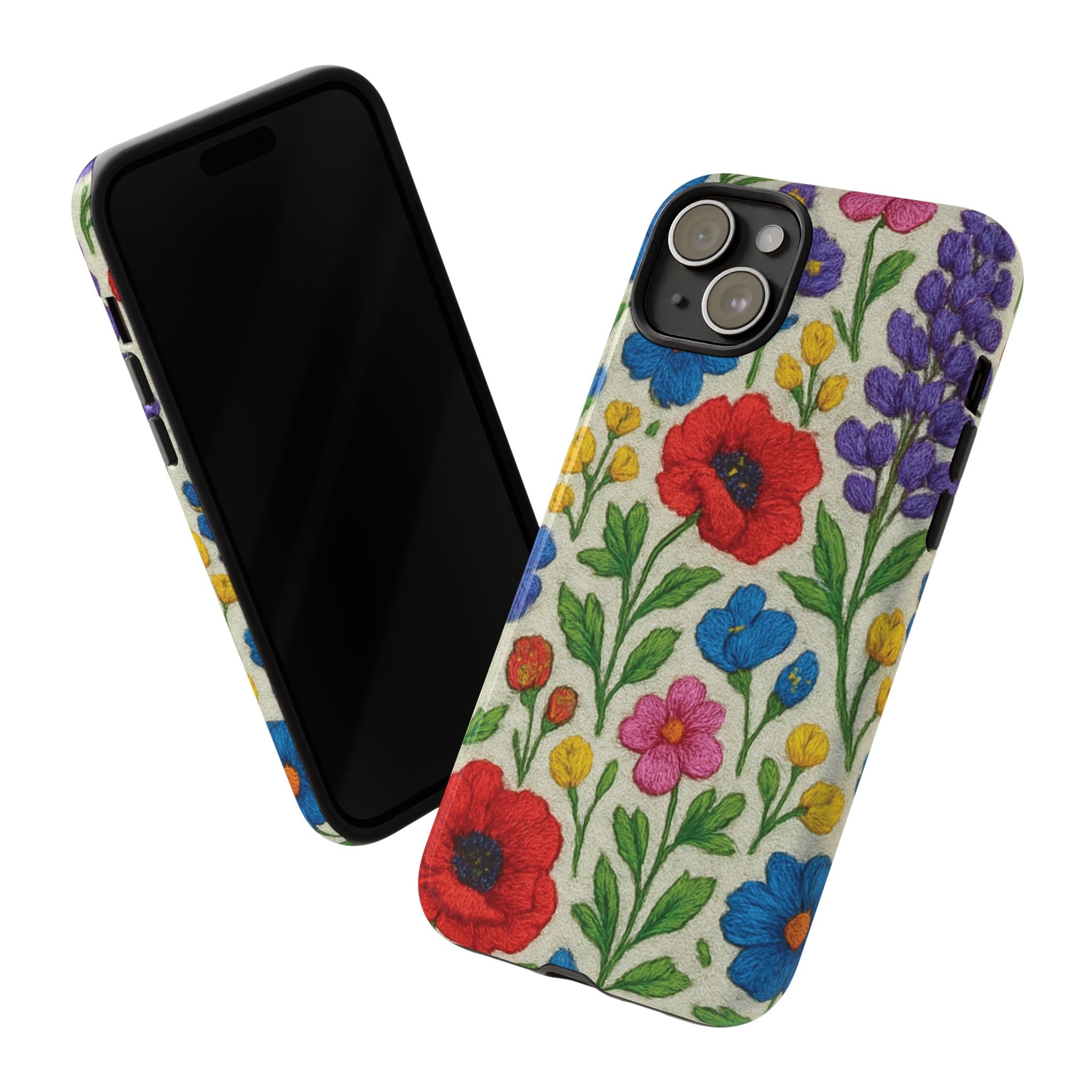 Bright 3D Illusion Wildflower Phone Case Cute Floral Design in Red, Pink, Blue – Aesthetic Protective Case for iPhone and  Android