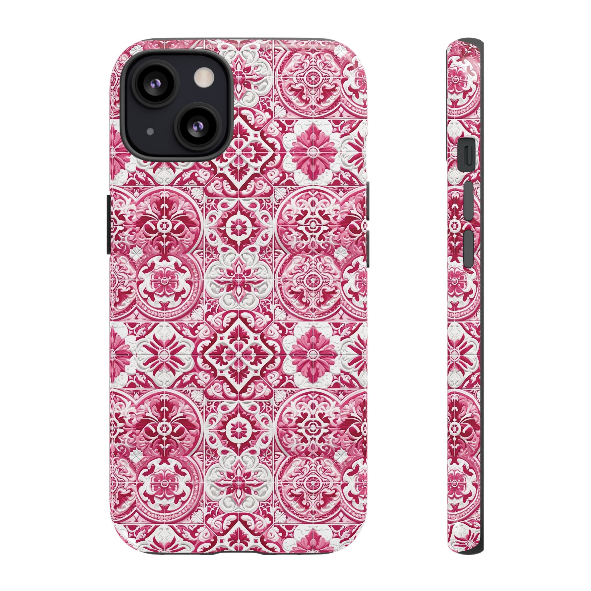 Pink and White Mediterranean Tile Design Phone Case - Stylish, Protective Cover for All Models Gift for Mom Accessory Gift for Her