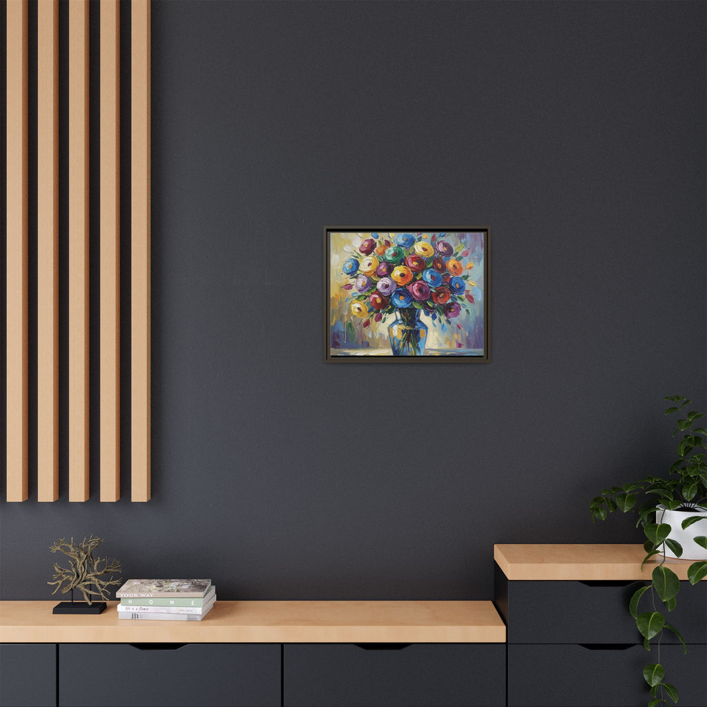 Impression sur toile bouquet floral aquarelle - Tableau mural encadré mat - Illusion de peinture à l'huile vibrante