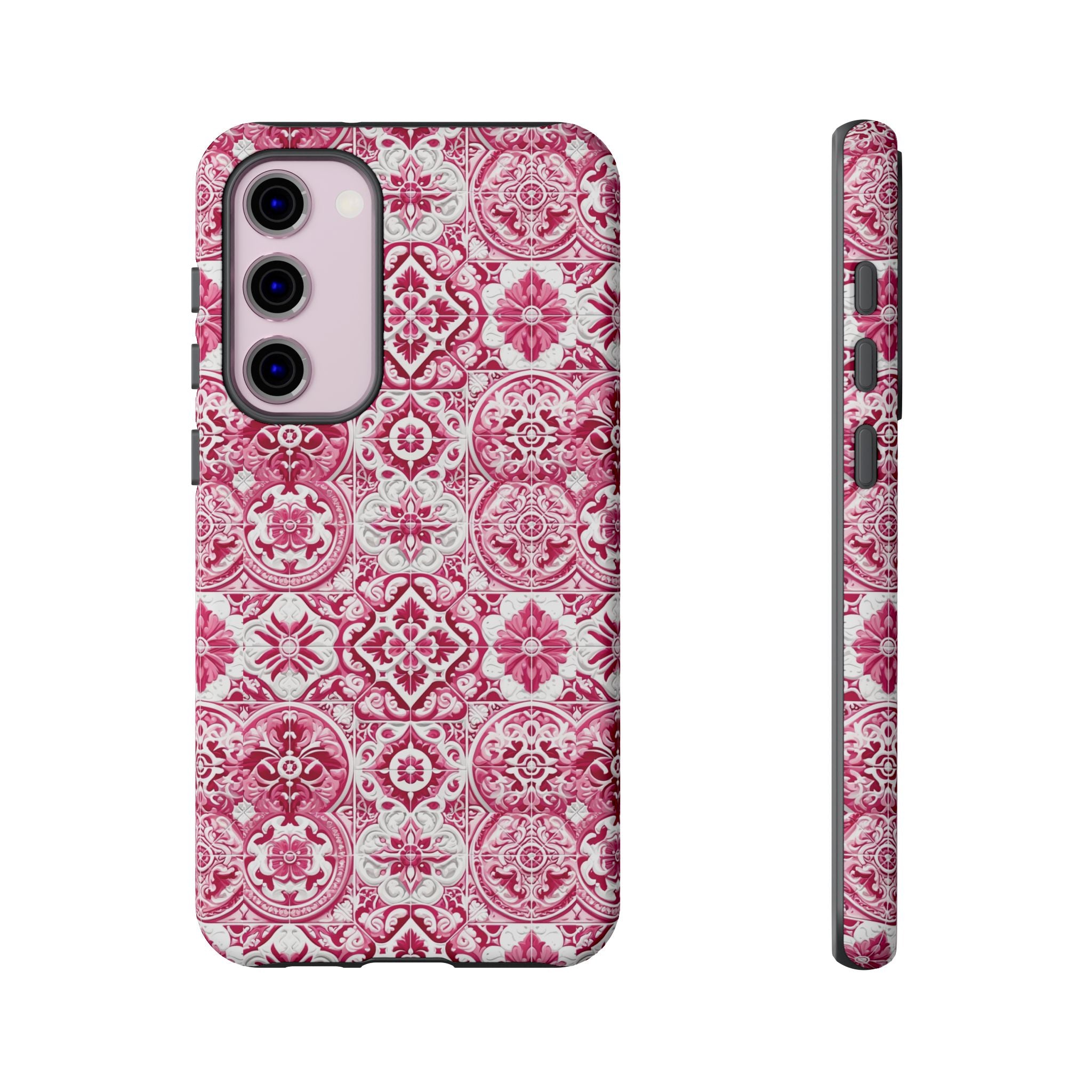 Pink and White Mediterranean Tile Design Phone Case - Stylish, Protective Cover for All Models Gift for Mom Accessory Gift for Her