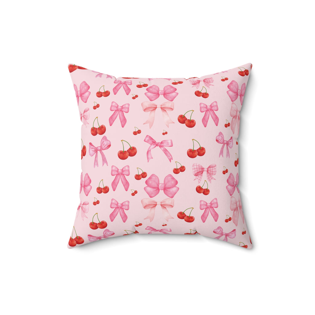 Pink Decorative Pillow Coquette Cherry Ribbon Bows Home Accents Mother's Day Gift Luxurious Home Living Room Comfort for Bedroom or Housewarming Gift New House, Bridal Shower Gift.