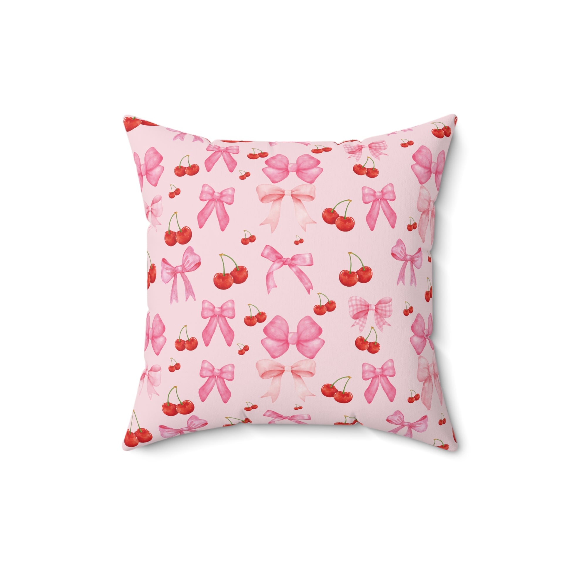 Pink Decorative Pillow Coquette Cherry Ribbon Bows Home Accents Mother's Day Gift Luxurious Home Living Room Comfort for Bedroom or Housewarming Gift New House, Bridal Shower Gift.
