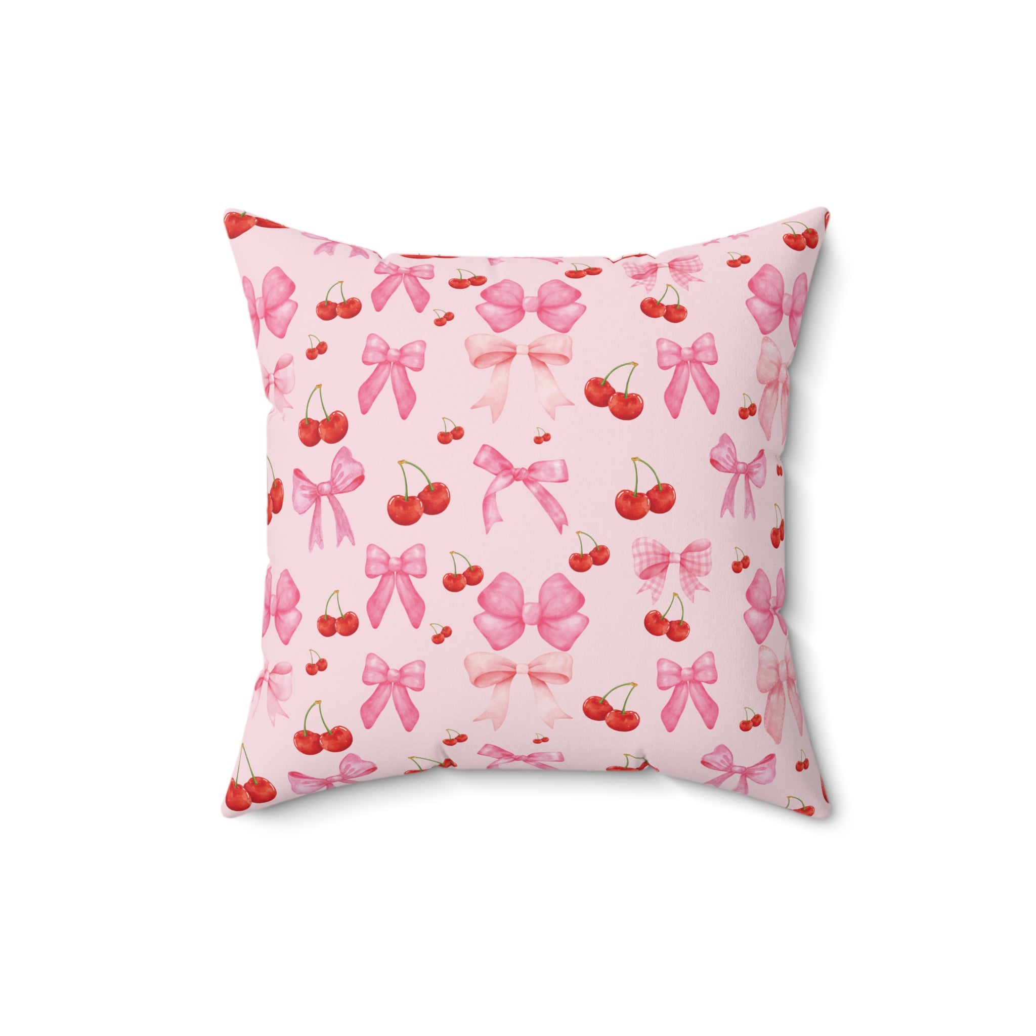 Pink Decorative Pillow Coquette Cherry Ribbon Bows Home Accents Mother's Day Gift Luxurious Home Living Room Comfort for Bedroom or Housewarming Gift New House, Bridal Shower Gift.