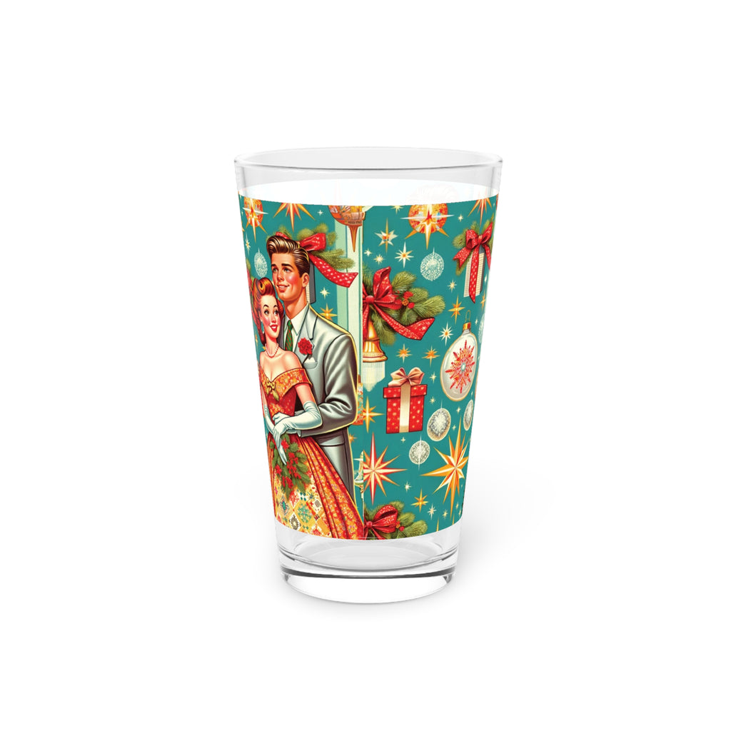 Retro Radiance 16 oz Pint Glass Featuring 50s Franciscan Diamond Starburst Kitsch Christmas Card Art Party Drinkware, Cocktail Glass Housewarming Perfect Gift Party Drinkware, Cocktail, Wedding Perfect for Parties - MRSBYVALLE