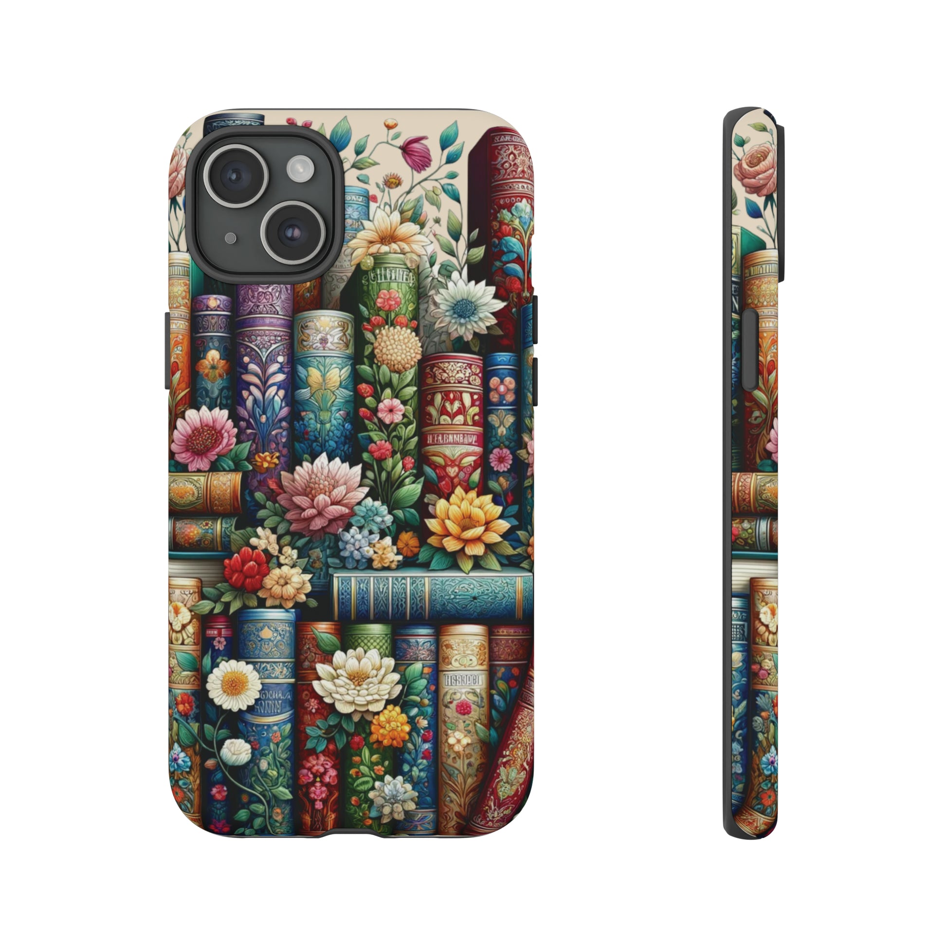 Books and Floral Boho Luxury Phone Tough Case Floral Elegant Durable Stylish for Modern Devices iPhone 15, Samsung iPhone Samsung Accessory Gift for Her.