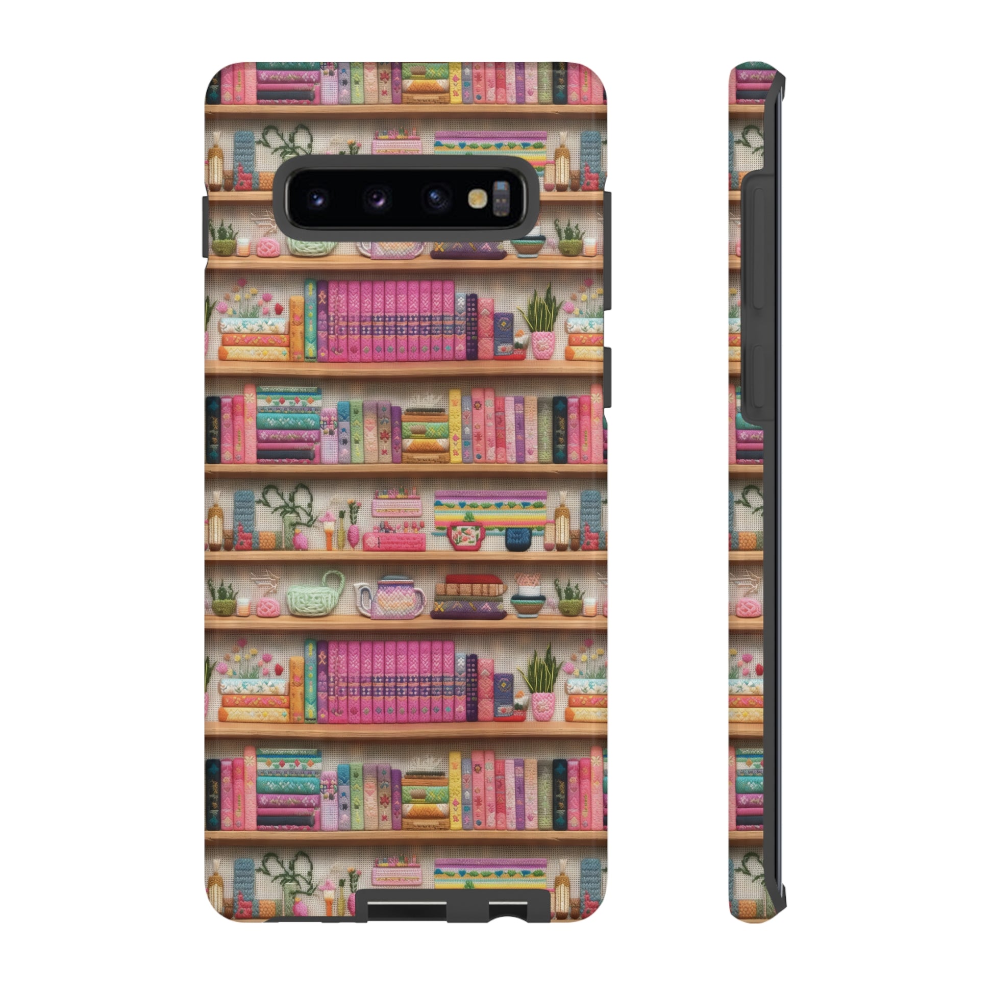 Phone Case 3D Illusion Books & Shelf Embroidery Design with Vibrant Colors Gift for Her Phone 15, Samsung iPhone Samsung Gift for Her Case iPhone 15, Samsung iPhone Samsung Accessory Gift for Her.