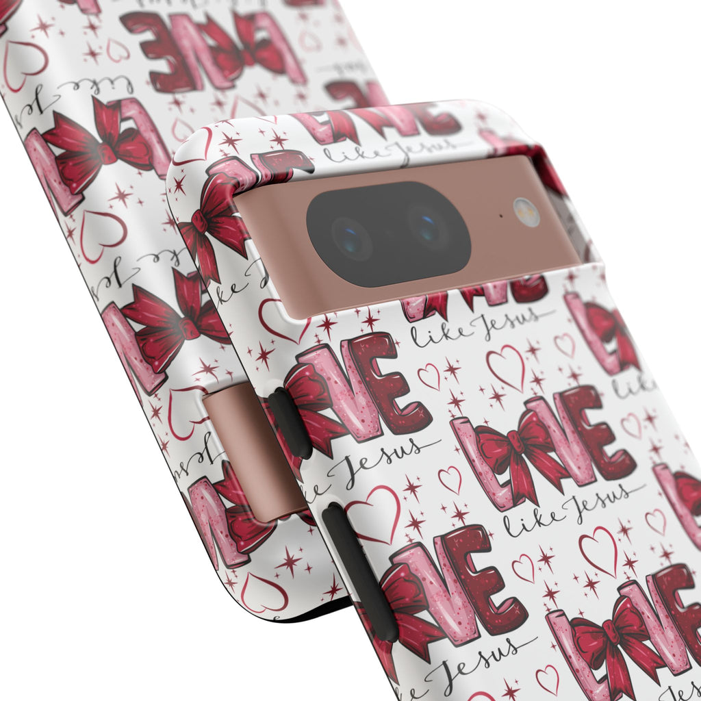 Love Like Jesus Red Bows and Hearts—Tough, Faithful Phone Cases & Religious iPhone Accessories: Protect Your Device & Show Your Faith