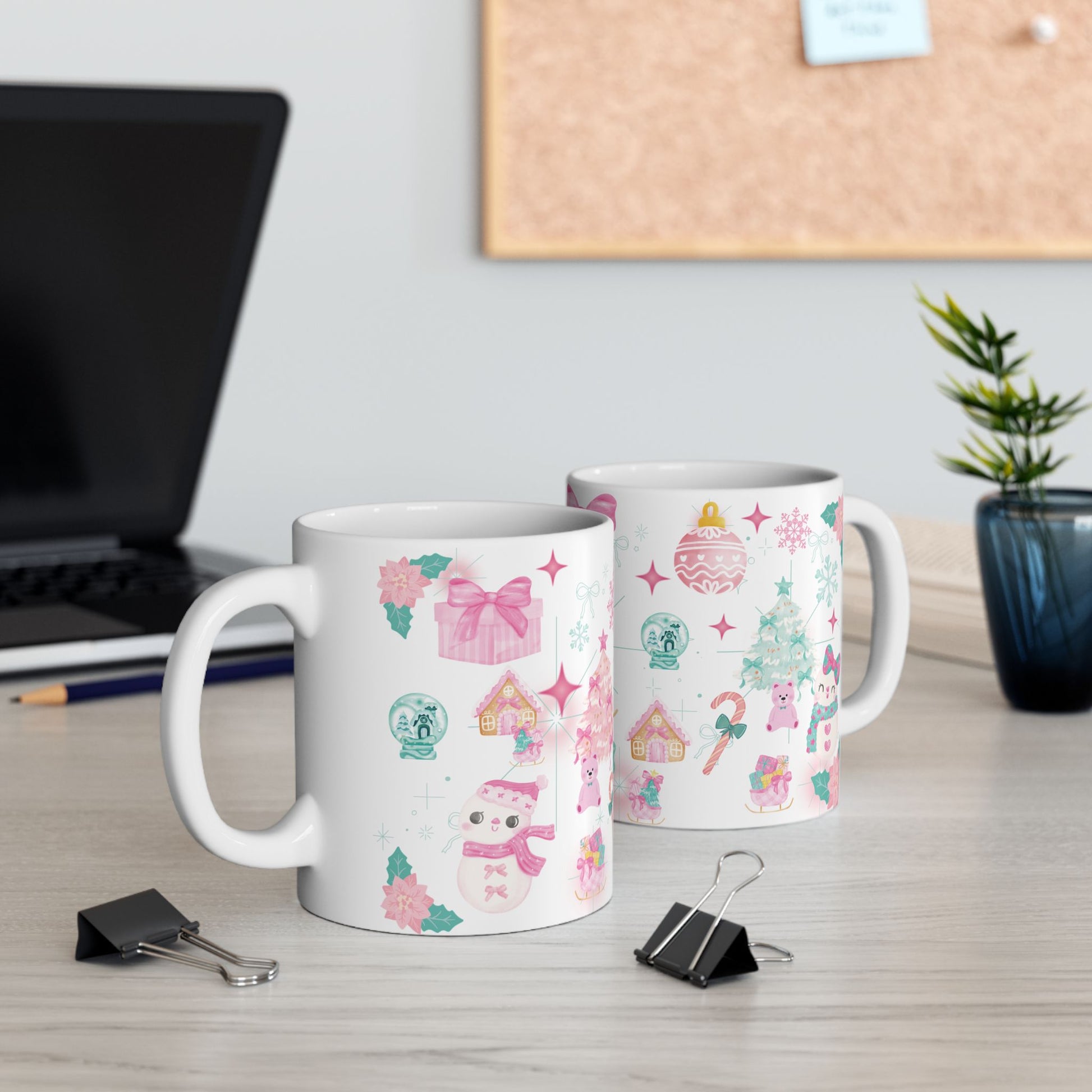 Glam Christmas Mug  Pink  Turquoise Holiday Coffee Cup, Festive Ceramic Mug in 11oz  15oz, Chic Gift for Hot Cocoa or Morning Lattes Mom