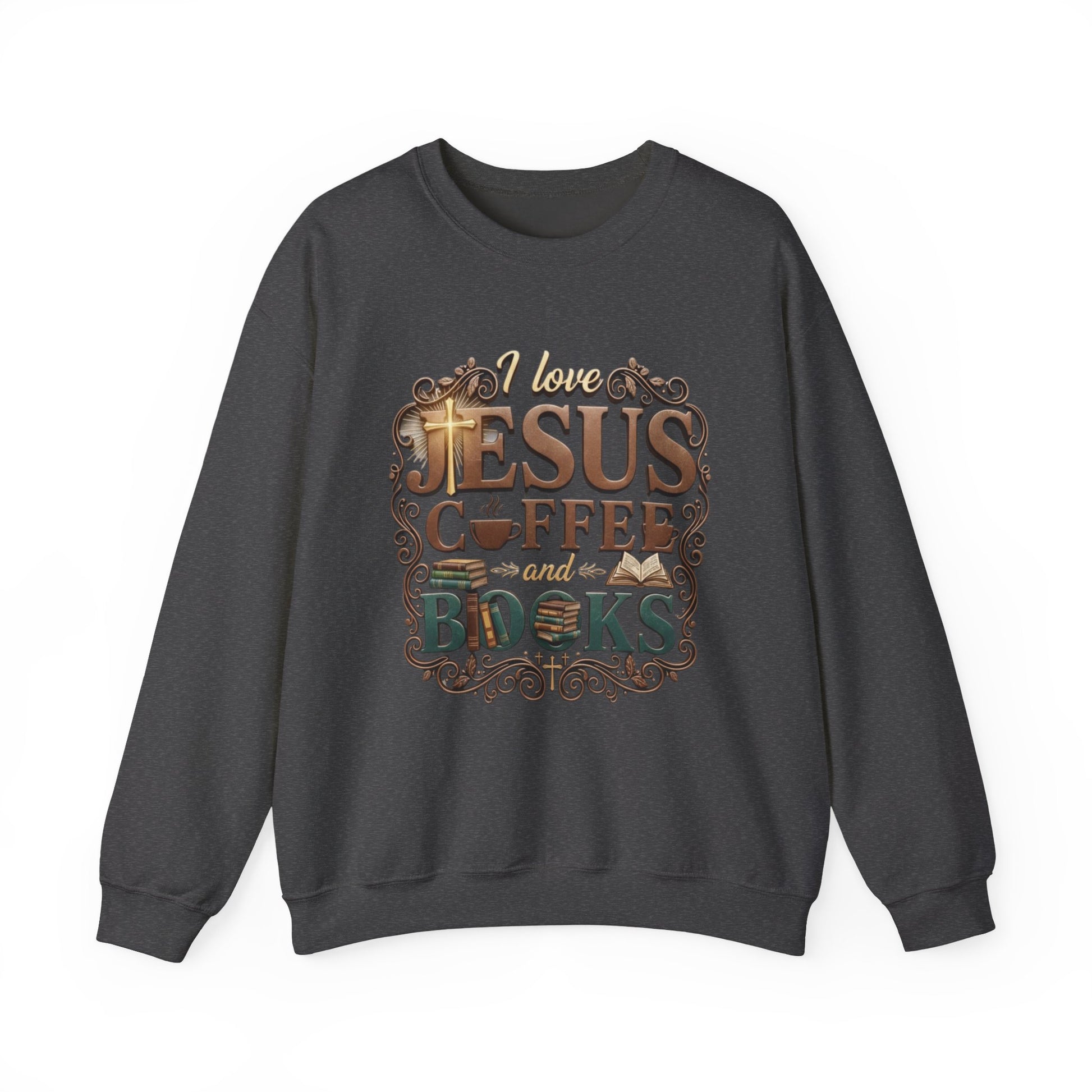 Love Jesus, Coffee & Books Sweatshirt | Christian Unisex Crewneck, Cozy Faith Gift