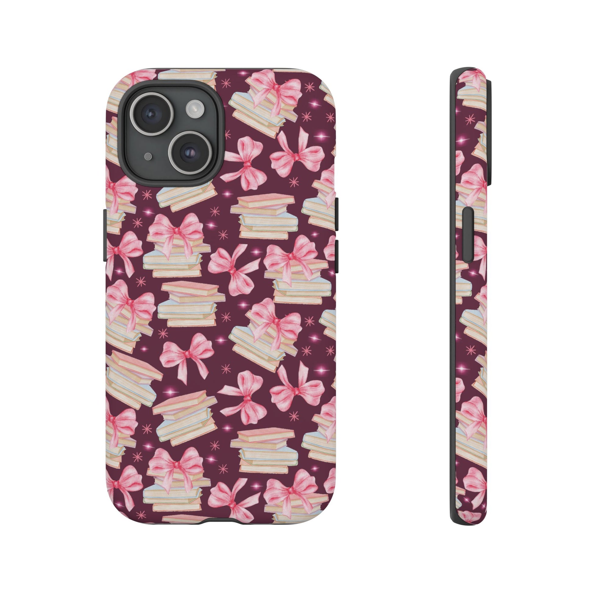Coquette Pink Bows & Books Phone Case for iPhone 17 and Samsung, Pixel | Stylish Protective Cover Gift for Her Perfect for Floral Lover