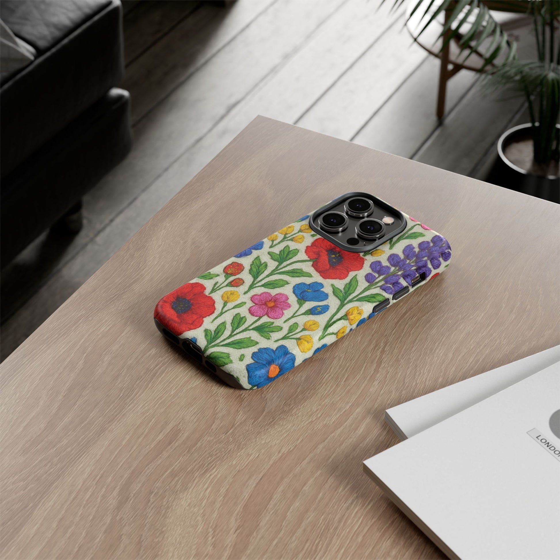Bright 3D Illusion Wildflower Phone Case Cute Floral Design in Red, Pink, Blue – Aesthetic Protective Case for iPhone and  Android