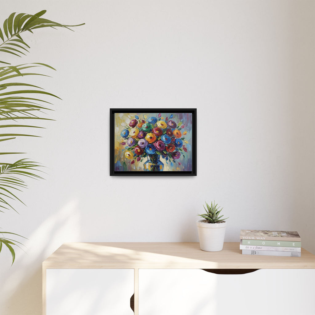 Impression sur toile bouquet floral aquarelle - Tableau mural encadré mat - Illusion de peinture à l'huile vibrante