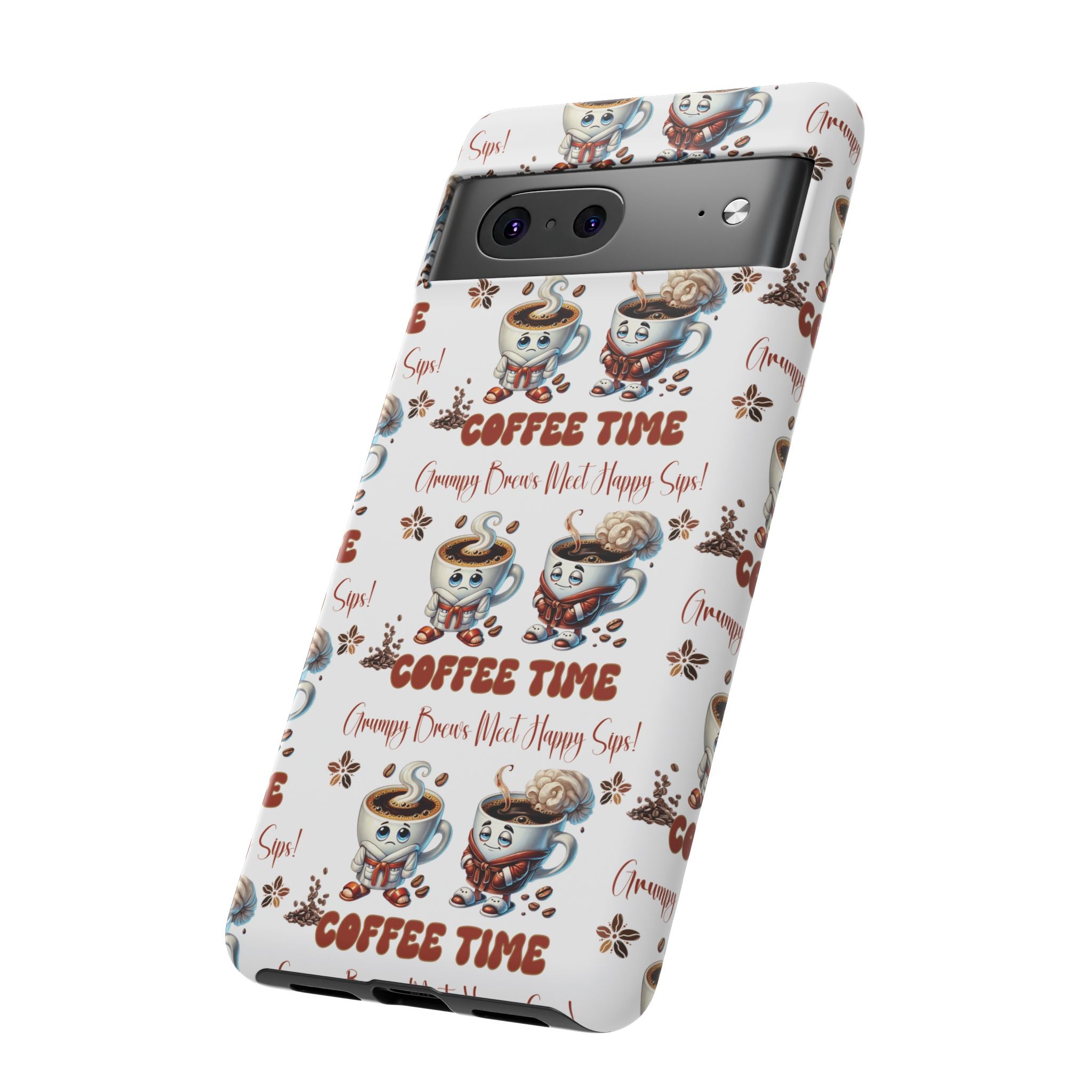 Grumpy Brews Meet Happy Sips Phone Case Compatible with iPhone, Samsung & Pixel | Fun, Durable Protection for Coffee Lovers | Unique Design, Shockproof & Scratch-Resistant Perfect for Coffee Lover