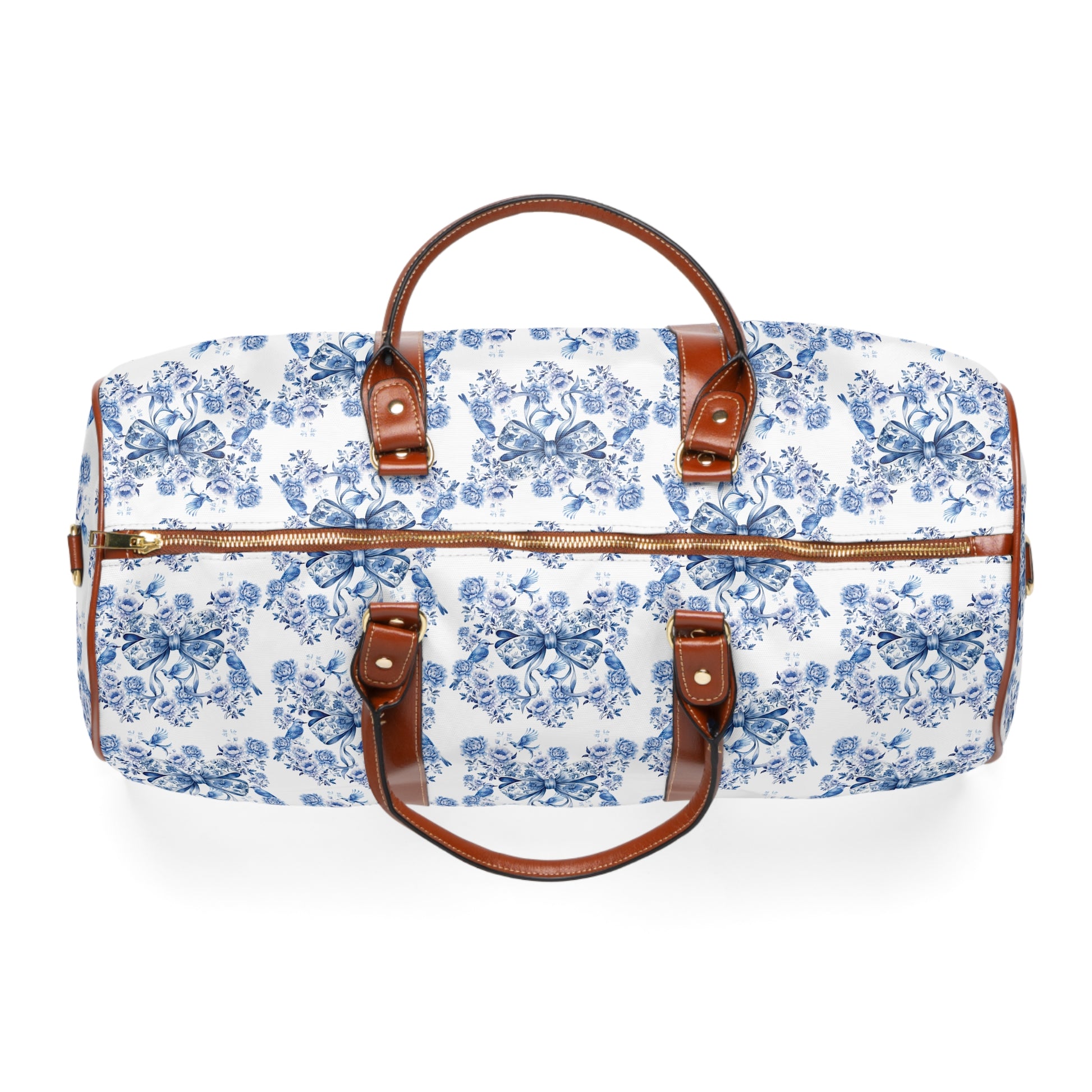 Weekender Bag, Chinoiserie Blue White Travel Bag with Coquette Bows, Lightweight & Spacious, Waterproof Travel Tote for Travelers Overnight Bag for Luxurious and Chic Travel