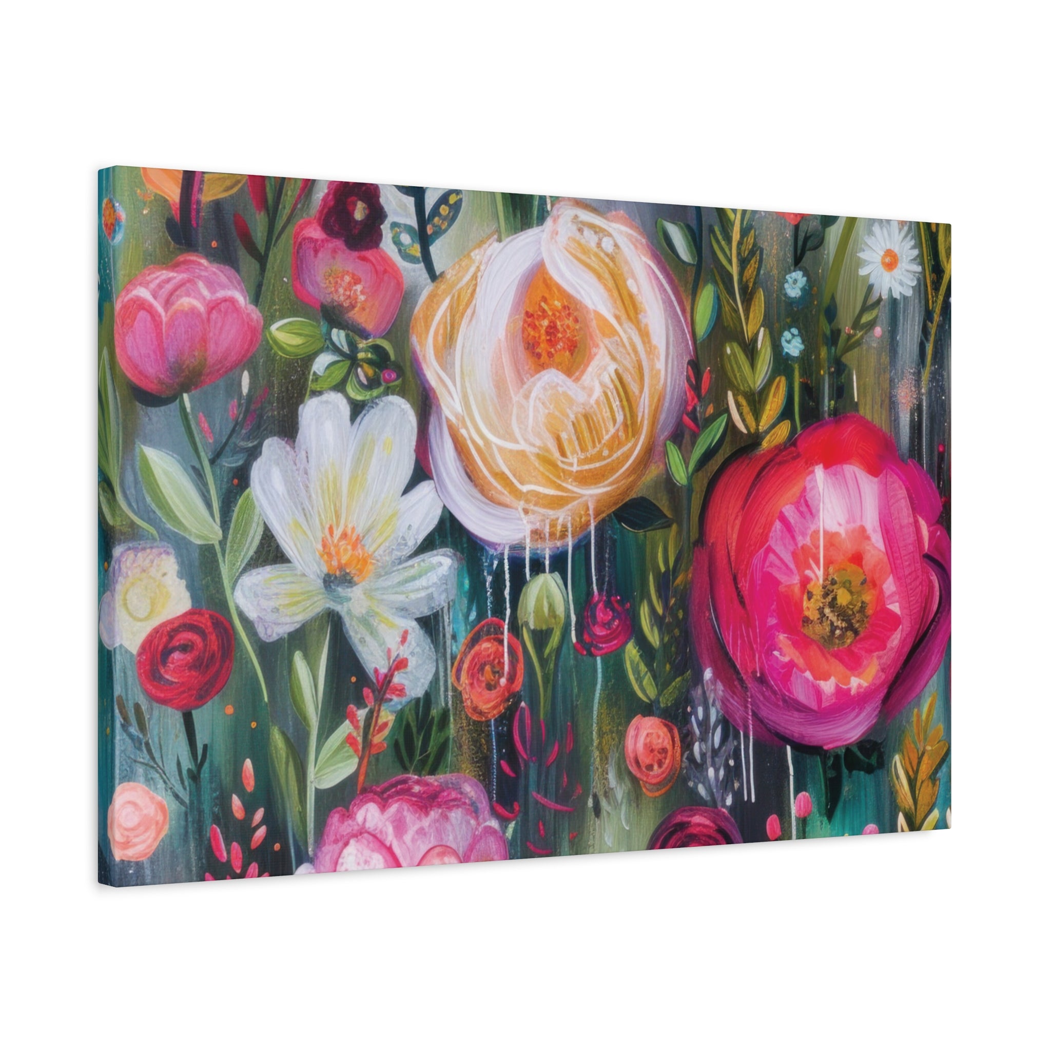 Watercolor Boho Floral Wall Art Matte Canvas Stretched, Vibrant Botanical Design, Perfect for Living Room, Bedroom, or Office Decor, Adds a Stylish Touch to Any Space - MRSBYVALLE