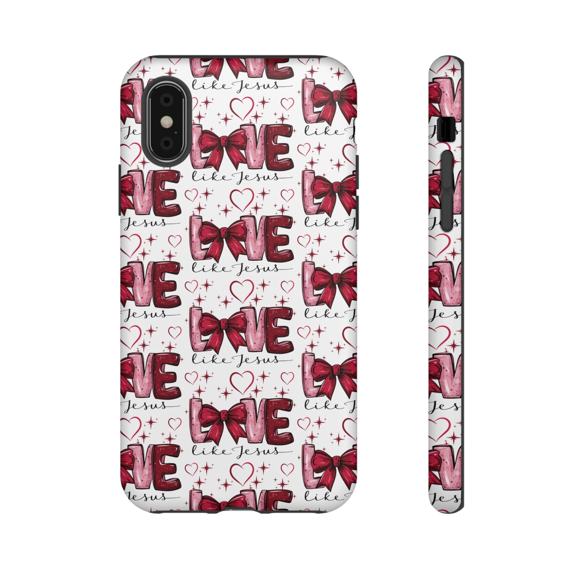 Love Like Jesus Red Bows and Hearts—Tough, Faithful Phone Cases & Religious iPhone Accessories: Protect Your Device & Show Your Faith