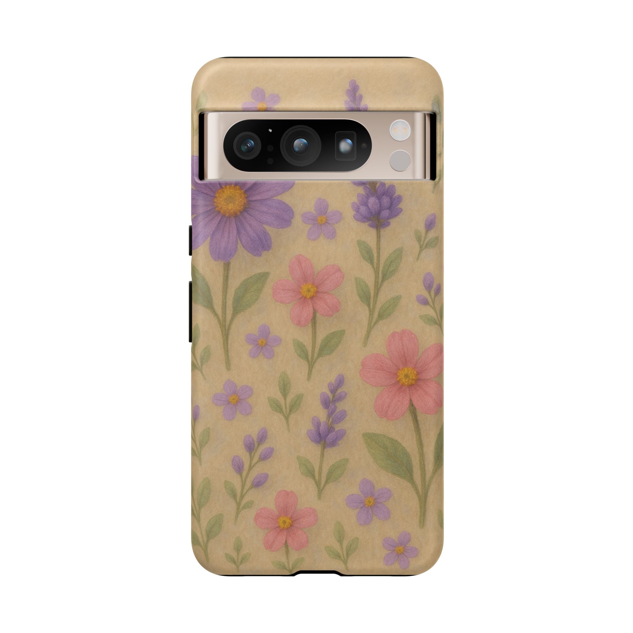3D Illusion Wildflower Phone Case Cute Pastel Floral Design in Lavender, Pink, Mint Green – Aesthetic Protective Case for iPhone and  Android