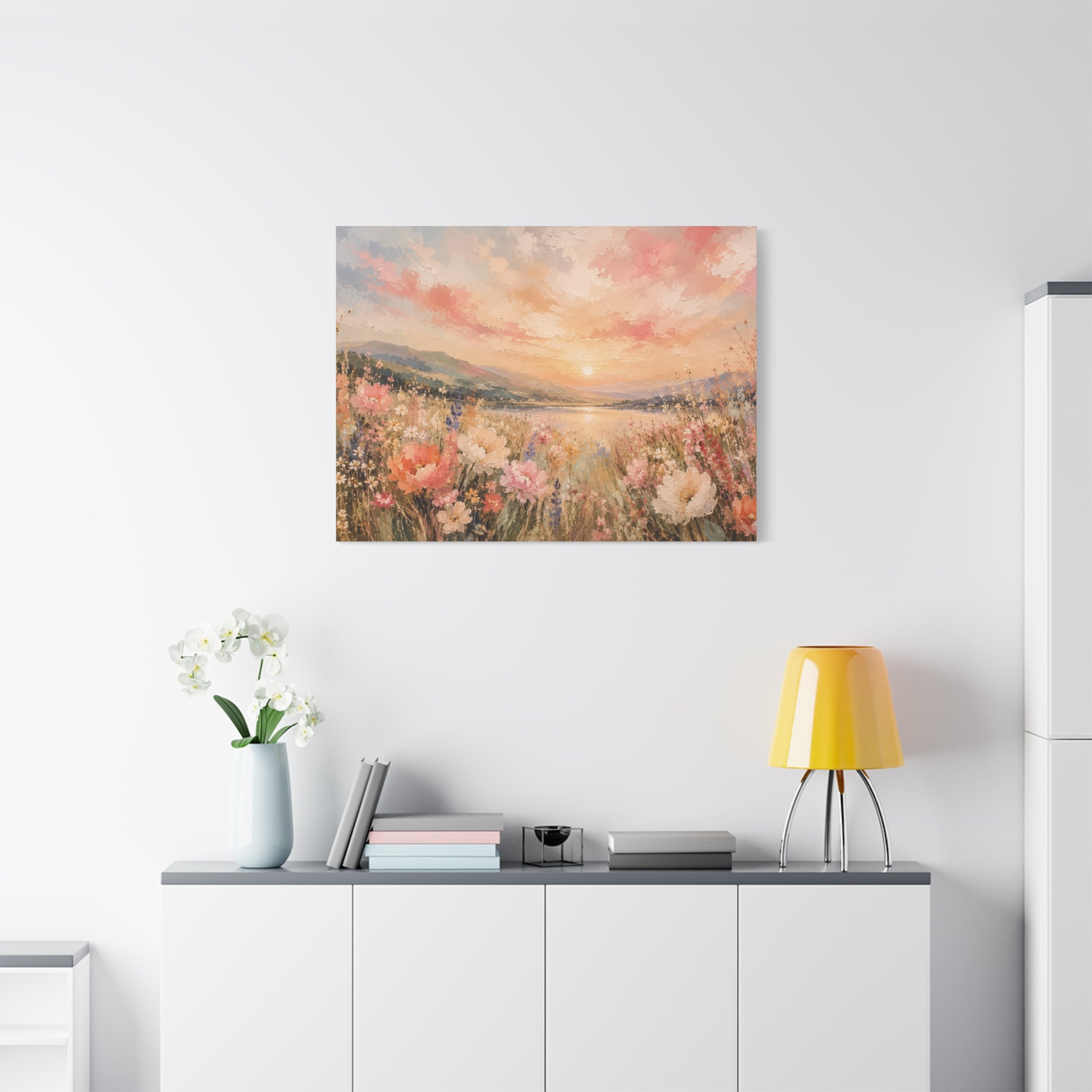 Where Heaven Meets the Meadow Luxury Wildflower Landscape Canvas Wall Art Large Modern Floral Meadow Painting for Living Room  Bedroom Decor