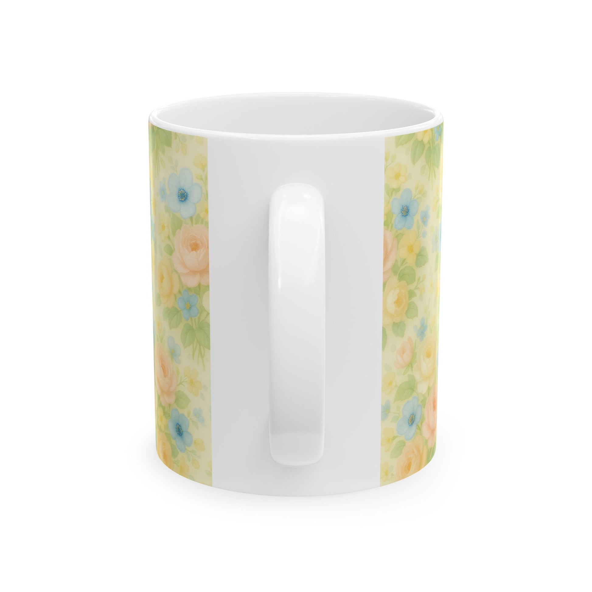 Vintage Pastel Yellow Floral Coffee Mug – 11 & 15oz Ceramic Mug, Romantic Gift for Her, Cottagecore Aesthetic, Cozy Hot Chocolate or Tea Mug for Home Decor