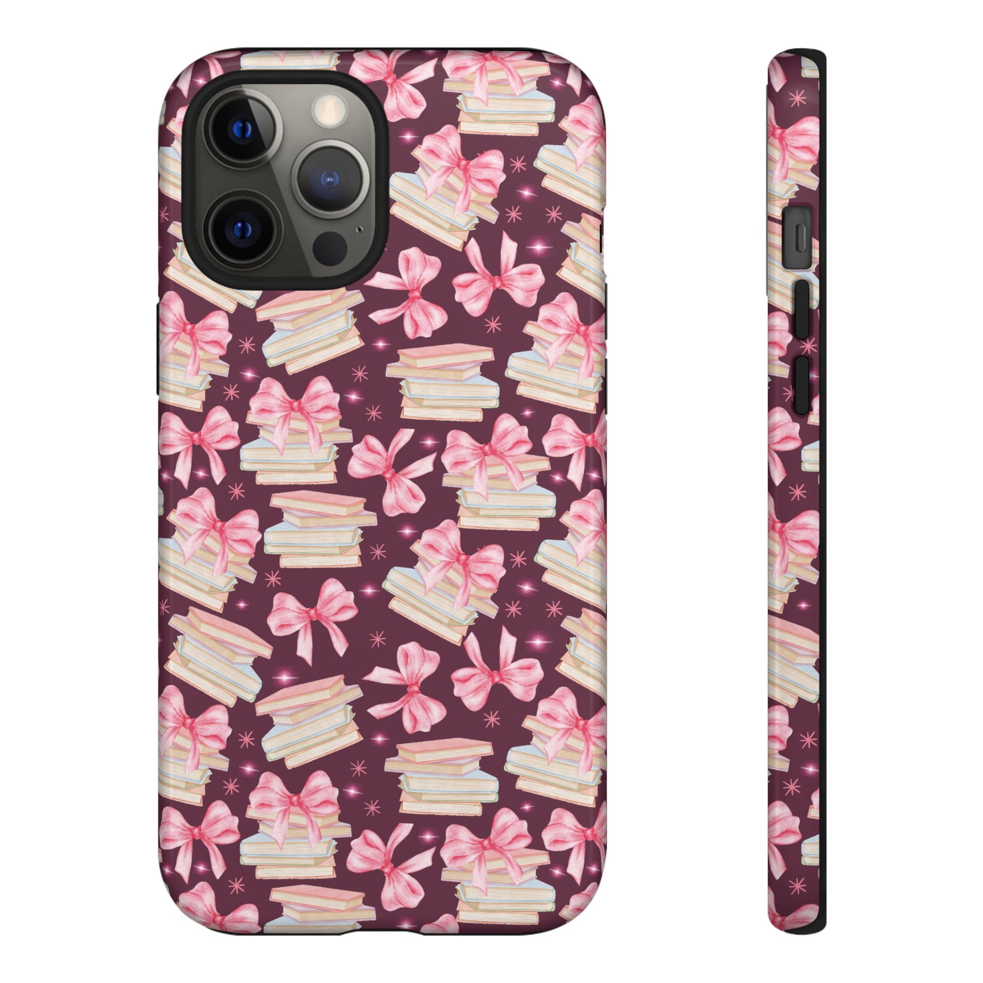 Coquette Pink Bows & Books Phone Case for iPhone 16 15 14 13 12  21 23 Samsung, and Pixel | Stylish Protective Cover Gift for Her Perfect for Floral Lover