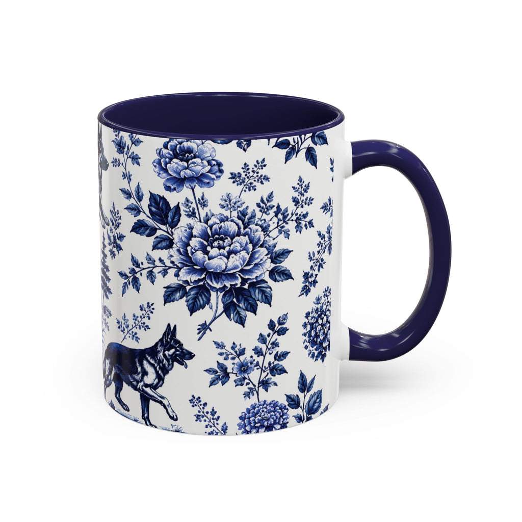 Elegant German Shepherd Floral Mug | Luxury Blue Toile Coffee Mug 11/15oz Accent Ceramic