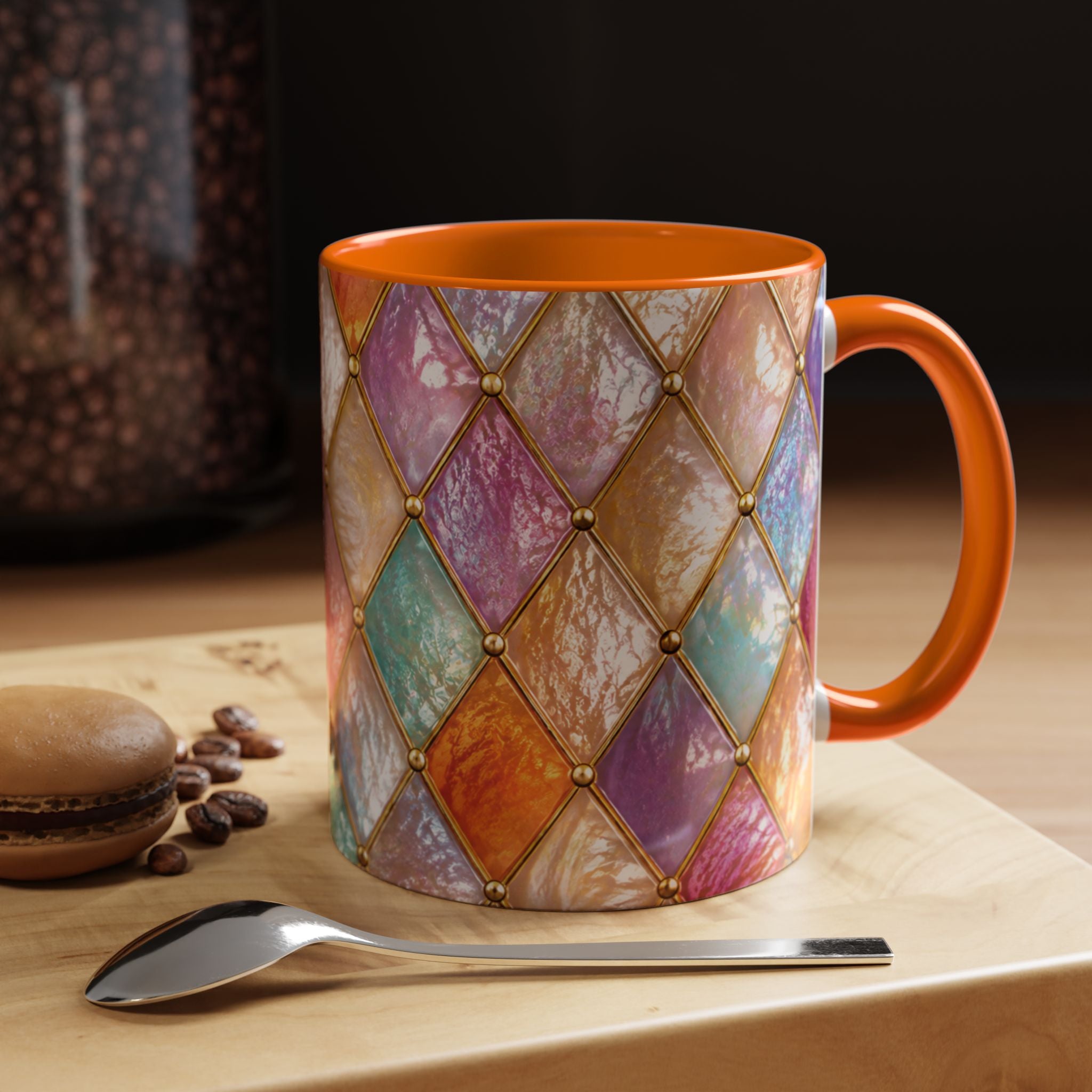Colorful Jewel-Quilt Accent Coffee Mug — Vibrant Stained-Glass Pattern (11/15oz) Gift for her