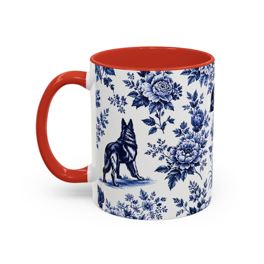 Elegant German Shepherd Floral Mug | Luxury Blue Toile Coffee Mug 11/15oz Accent Ceramic