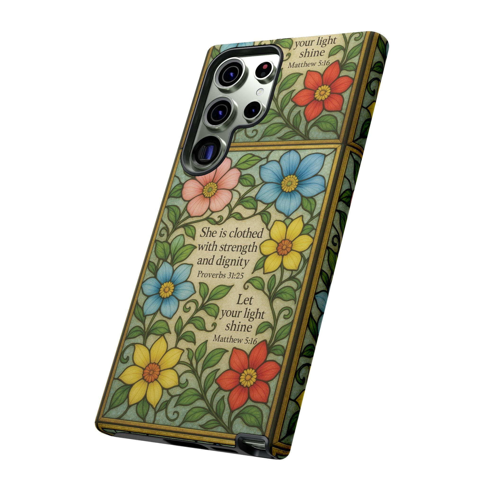 Pastel Floral Stained Glass Bible Verse Phone Case Christian Affirmation, Soft Faith Design, iPhone Samsung Google, Inspirational Gift for HerGift for Christians