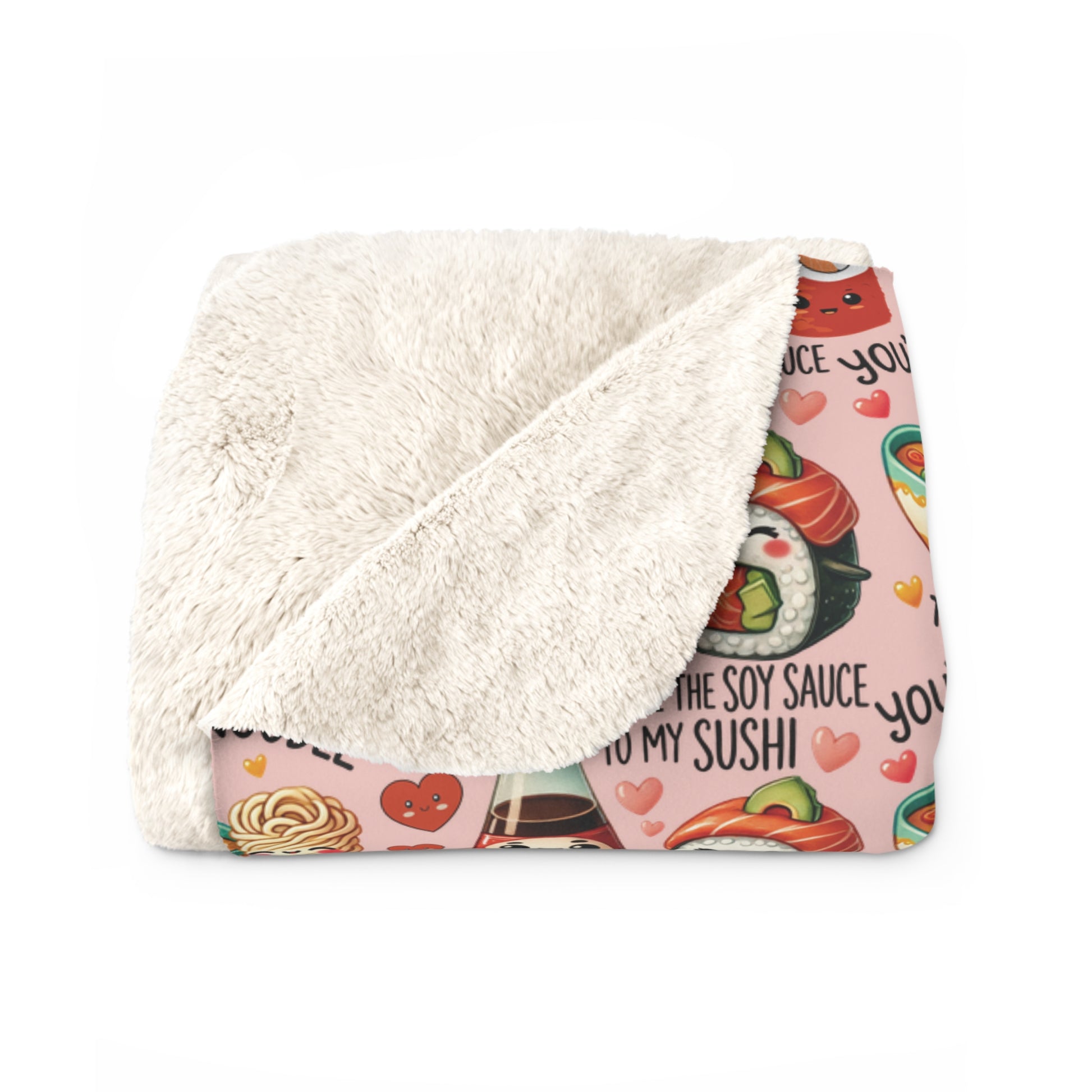 Sherpa Fleece Blanket Cozy Kawaii Sherpa Fleece Blanket Adorable Sushi & Noodle Charm Design, Perfect for Snuggling, Gifting, or Adding a Cute Touch to Your Home Déco