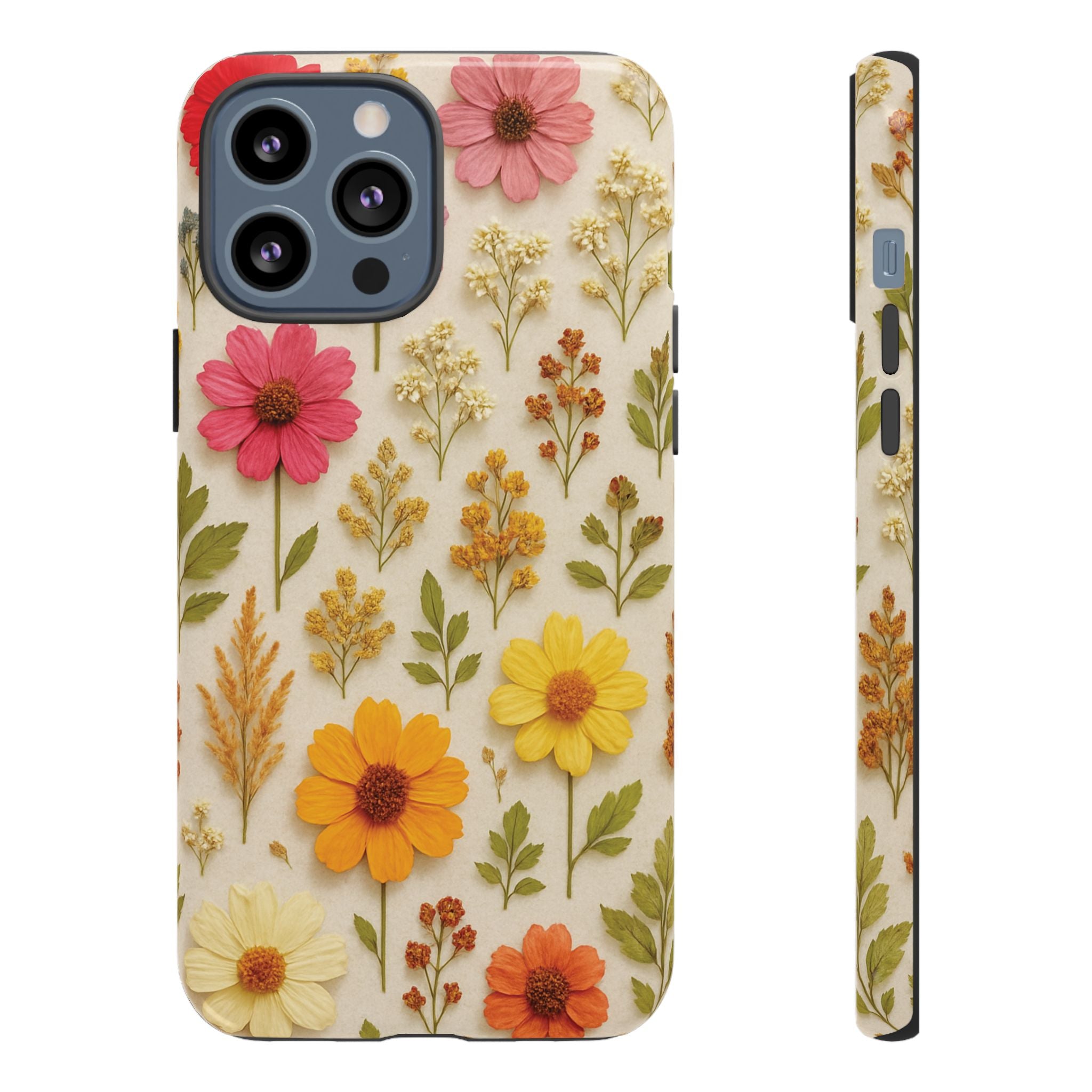 Dried Flowers Illusion Phone Case – Realistic Botanical Aesthetic, Colorful Pressed Floral Art, Trendy Nature-Inspired Protective Cover  iPhone & Samsung Models