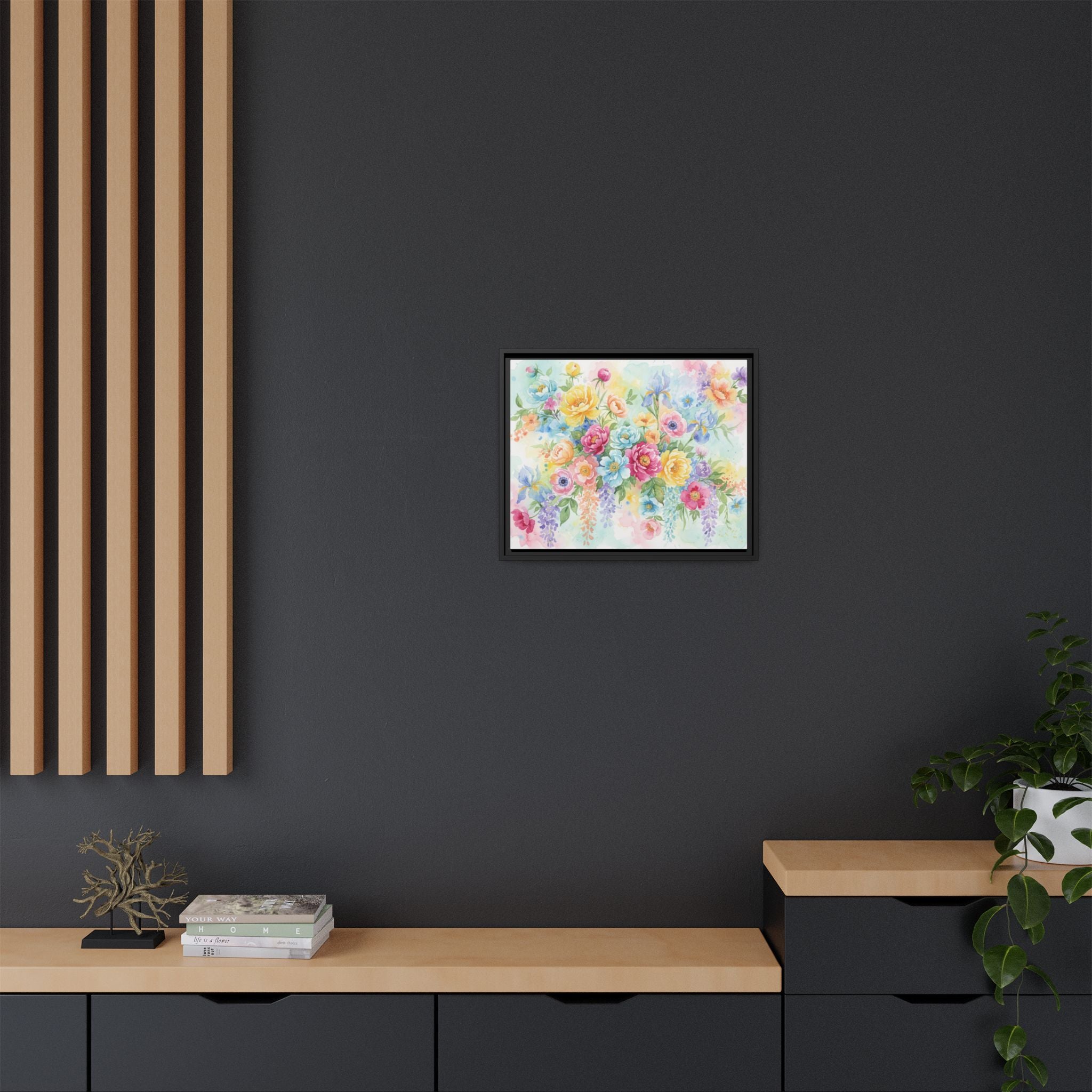 Toile Bouquet Floral Aquarelle, Art Mural Mat Encadré | Art Mural Multicolore