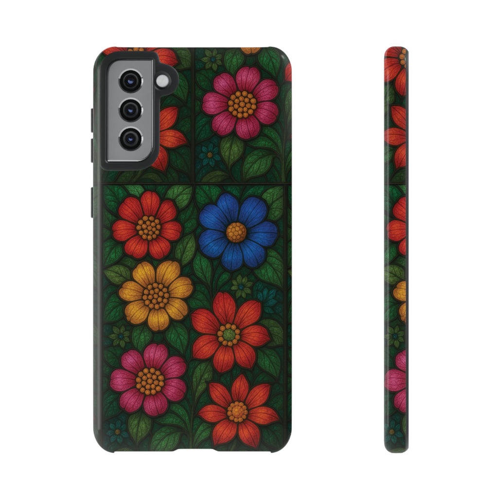 Coque de téléphone effet vitrail floral lumineux Art abstrait coloré, Étui de protection esthétique pour iPhone, Samsung et Google, Idée cadeau unique pour maman