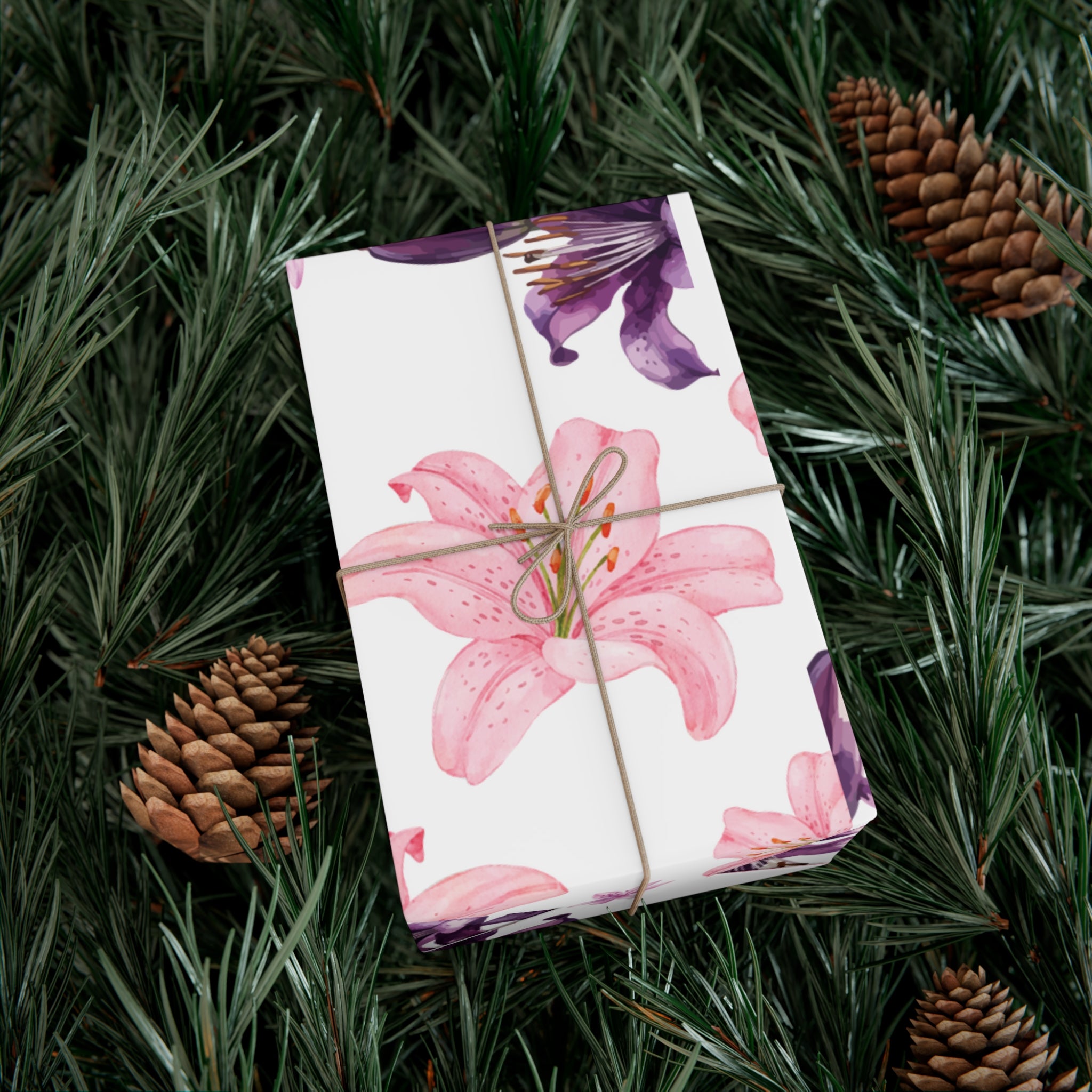 Blooming Tiger Lily Pink and white Wrapping Paper | Cozy Holiday Gift Wrap | Perfect for Christmas Presents, Wedding Celebrations, and Winter Wonderland Themes Christmas - MRSBYVALLE
