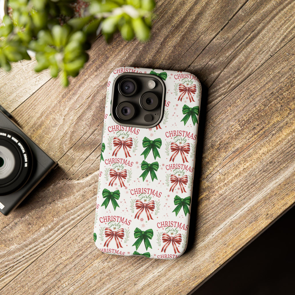 Girly Christmas Coquette Bows Pastel Phone Case for iPhone 17 16 15 23 Samsung, and Pixel | Stylish Protective Cover Gift for Her Perfect for Floral Lover