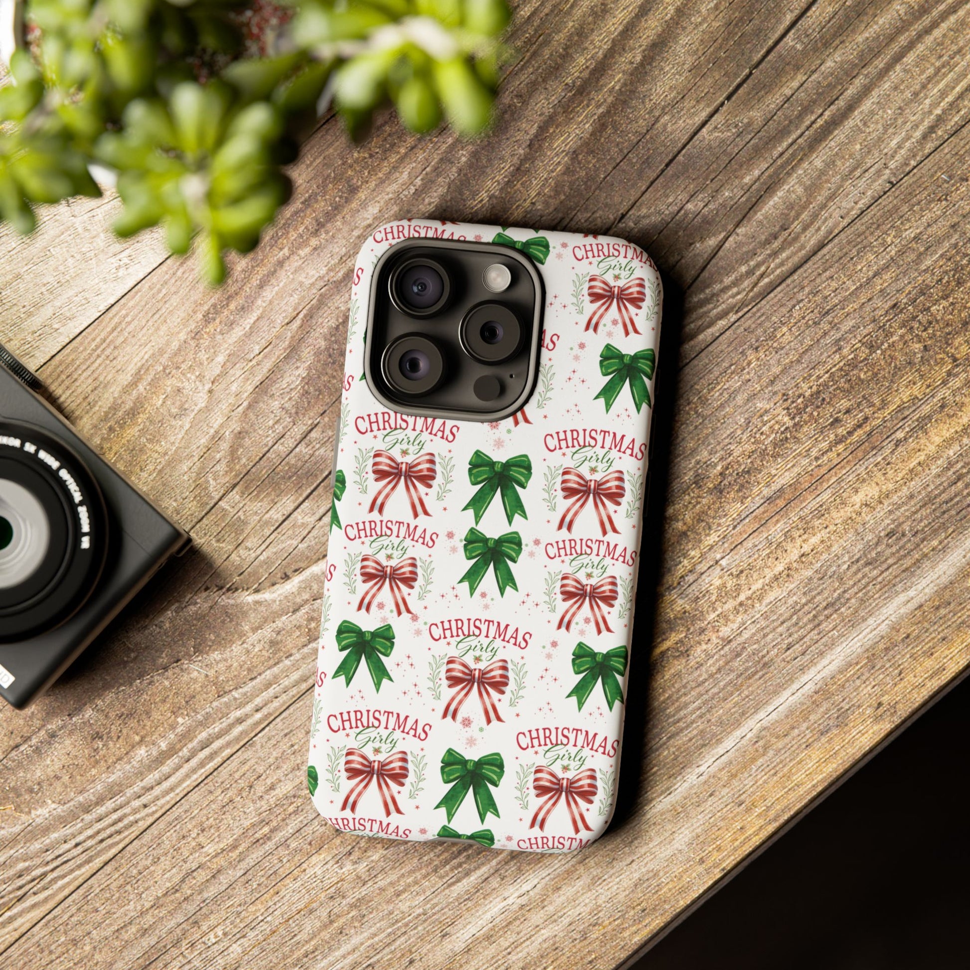 Girly Christmas Coquette Bows Pastel Phone Case for iPhone 17 16 15 23 Samsung, and Pixel | Stylish Protective Cover Gift for Her Perfect for Floral Lover