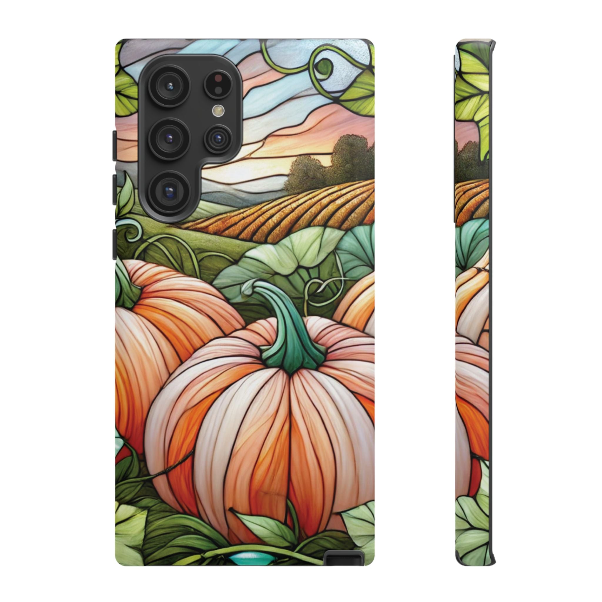 Pumpkins Phone Case Fall Faux Stained-Glass Thanksgiving Cover Pumpkin Lovers Gift for Galaxy S 24 23 22 21 Pixel 5 6 7 8 iPhone 17 , 16 15 14 13 12 Samsung iPhone Samsung Gift for Her